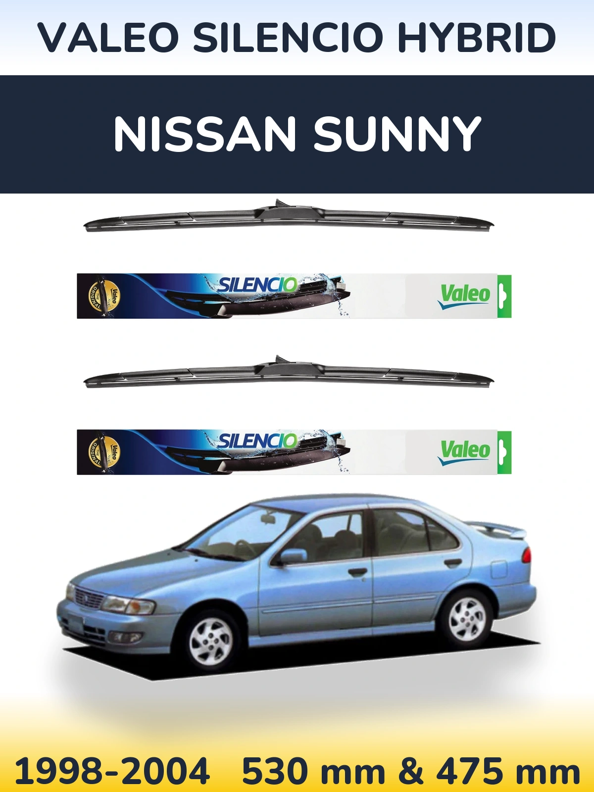 Комплект передніх щіток Valeo Silencio Hybrid 530 & 475 мм для Nissan Sunny 1998-2004