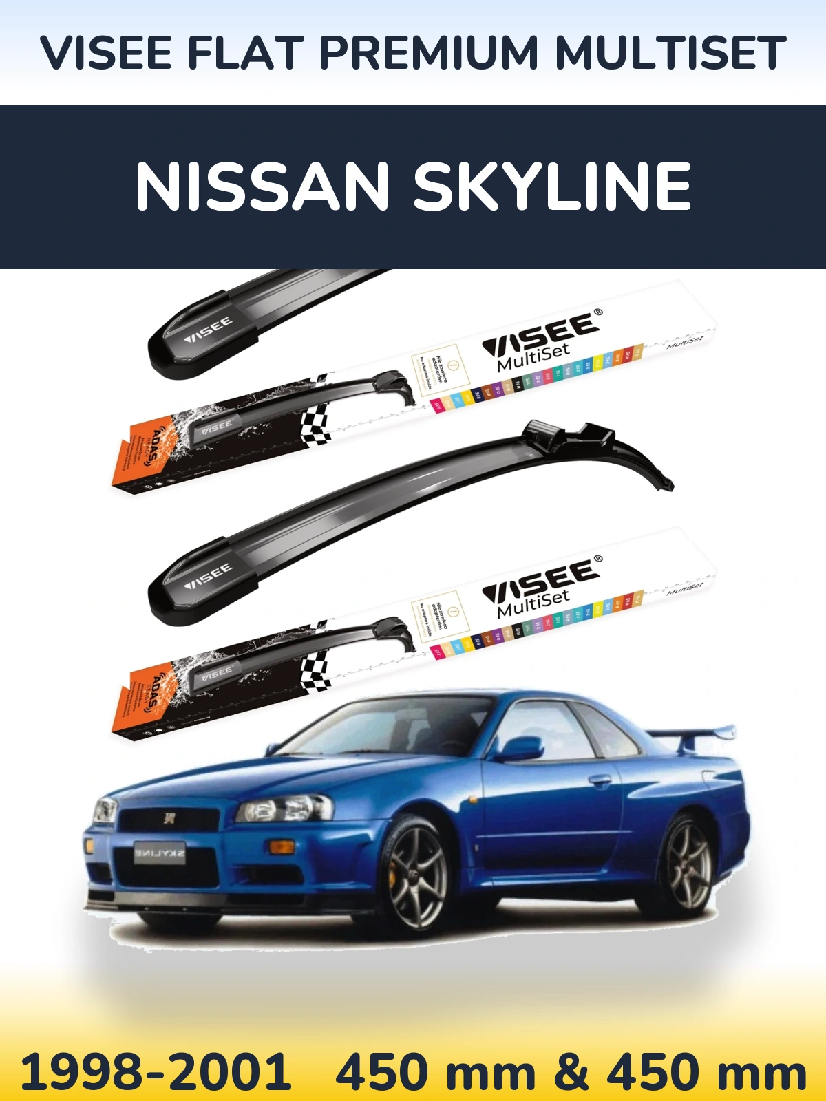 Front wiper blade set VISEE FLAT PREMIUM MultiSet 450 & 450 mm for Nissan Skyline 1998-2001