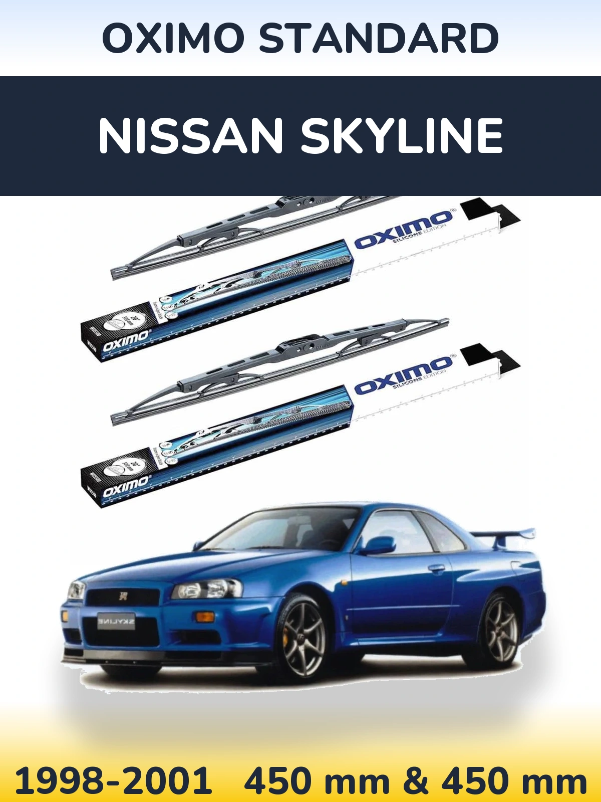 Front wiper blade set Oximo Standard 450 & 450 mm for Nissan Skyline 1998-2001