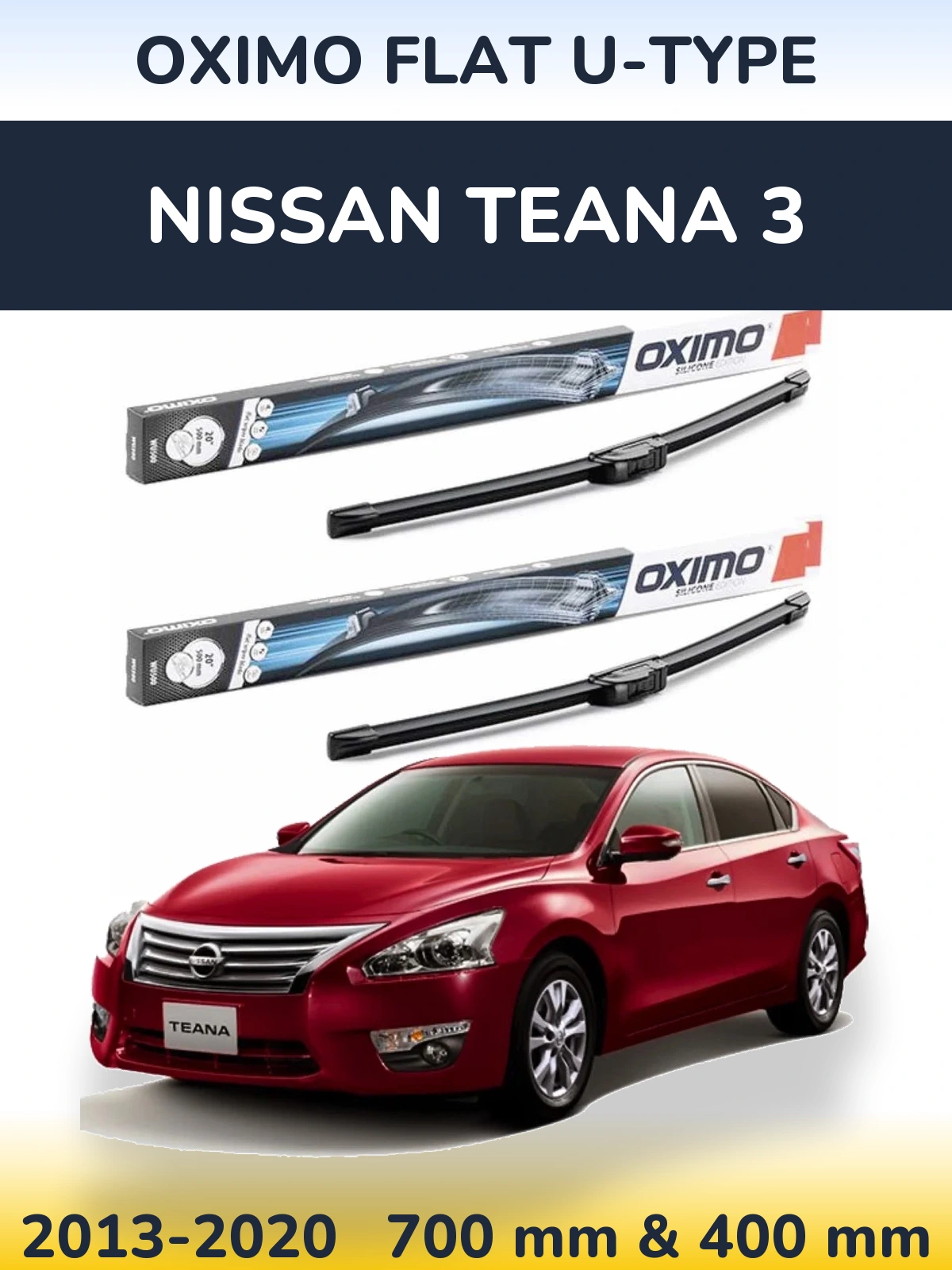 Front wiper blade set Oximo Flat U-type 700 & 400 mm for Nissan Teana 3 2013-2020
