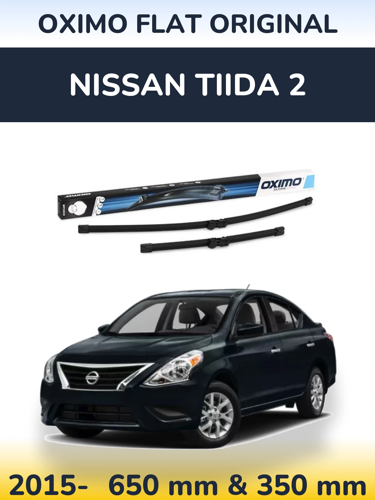 Комплект передних дворников Oximo Flat Original 650 & 350 мм для Nissan Tiida 2 2015-2026