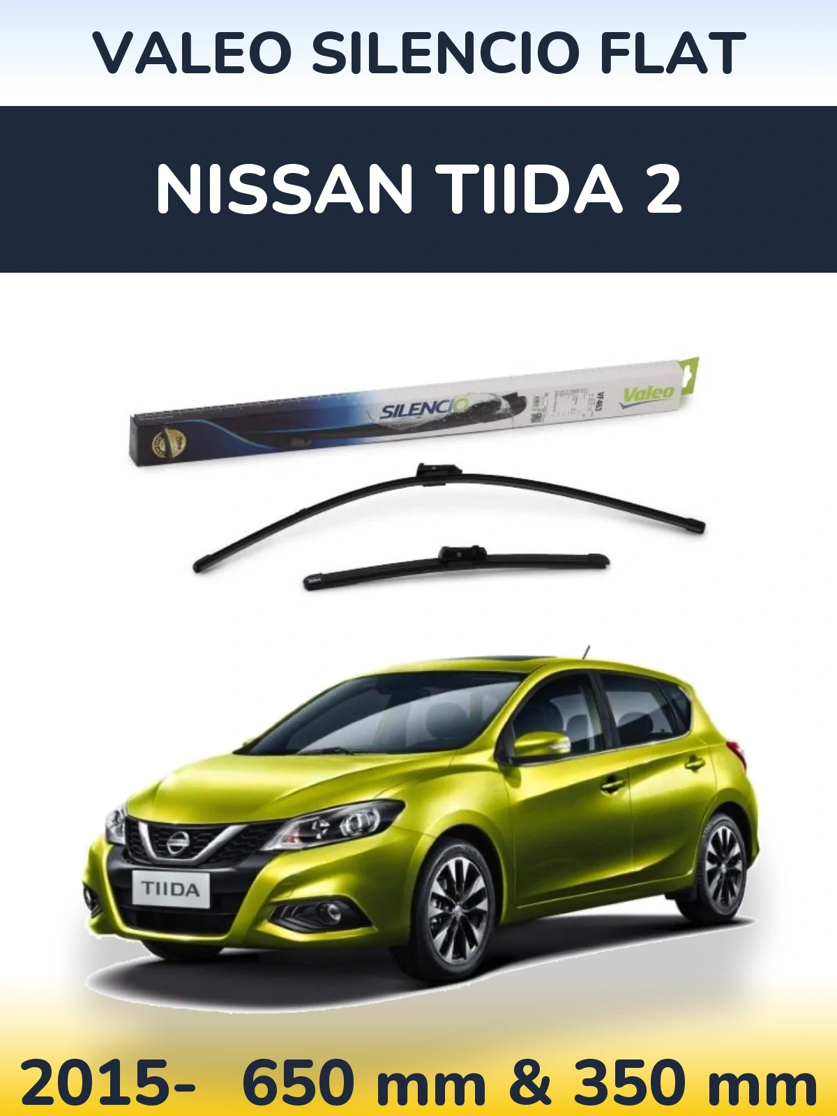 Комплект передних дворников Valeo Silencio Flat 650 & 350 мм для Nissan Tiida 2 2015-2026