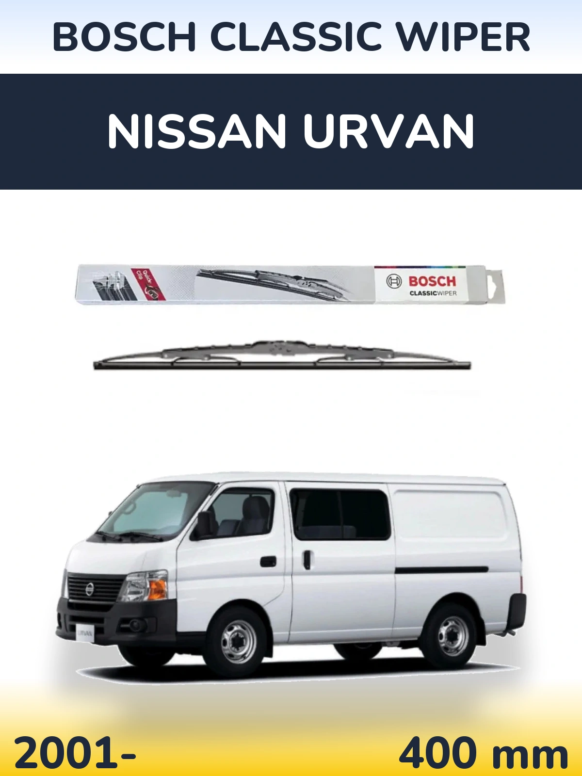 Rear wiper blade BOSCH Classic Wiper 400 mm for Nissan Urvan 2001-2026