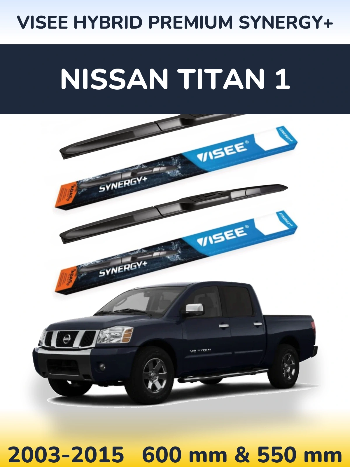 Комплект передніх щіток VISEE HYBRID PREMIUM SYNERGY+ 600 & 550 мм для Nissan Titan 1 2003-2015