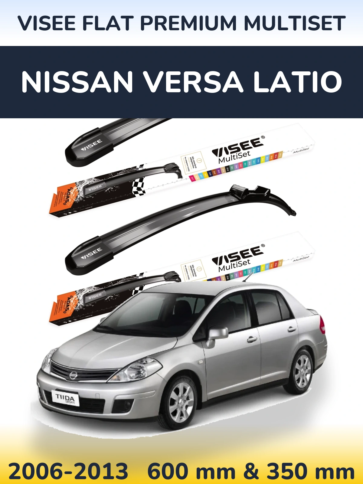 Front wiper blade set VISEE FLAT PREMIUM MultiSet 600 & 350 mm for Nissan Versa Latio 2006-2013