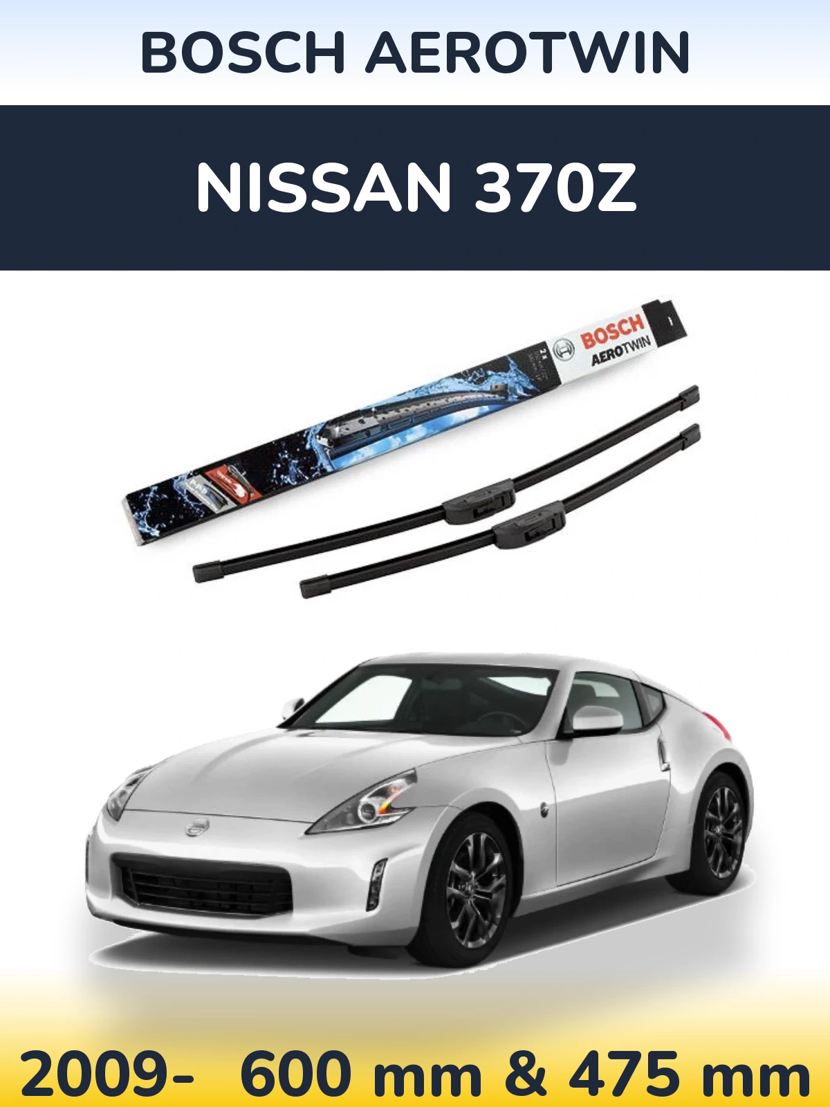 Front wiper blade set BOSCH AeroTwin 600 & 475 mm for Nissan 370Z 2009-2026