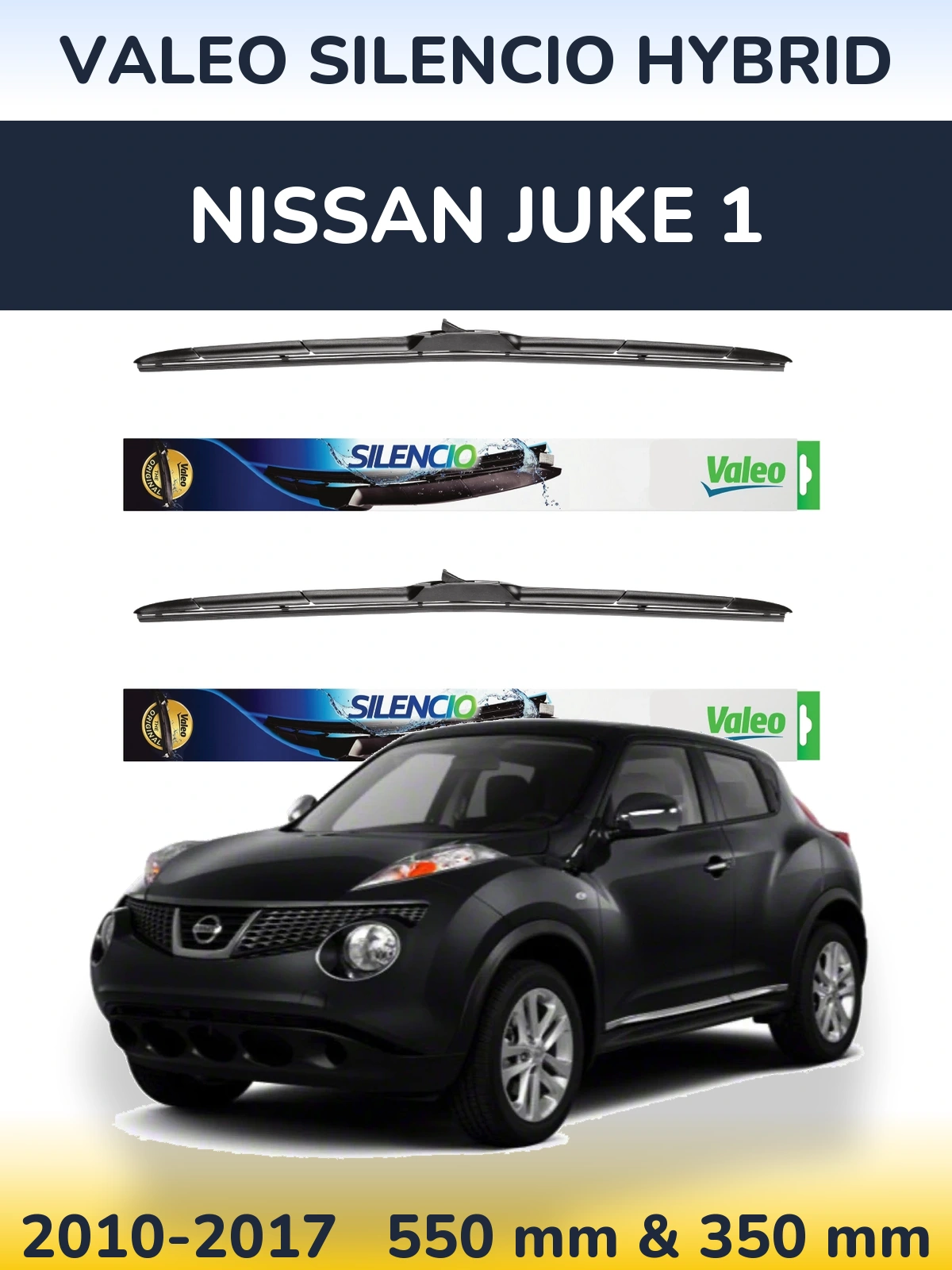 Front wiper blade set Valeo Silencio Hybrid 550 & 350 mm for Nissan Juke 1 2010-2017