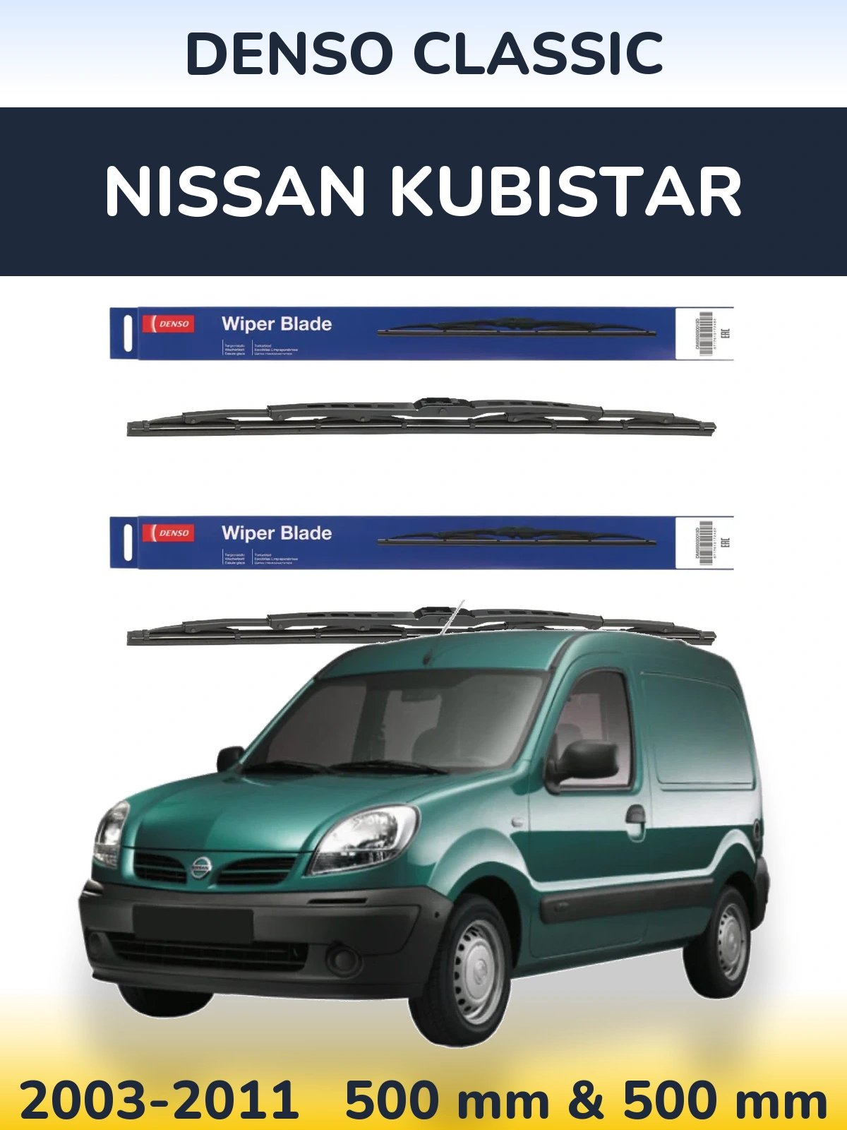 Front wiper blade set Denso Classic 500 & 500 mm for Nissan Kubistar 2003-2011