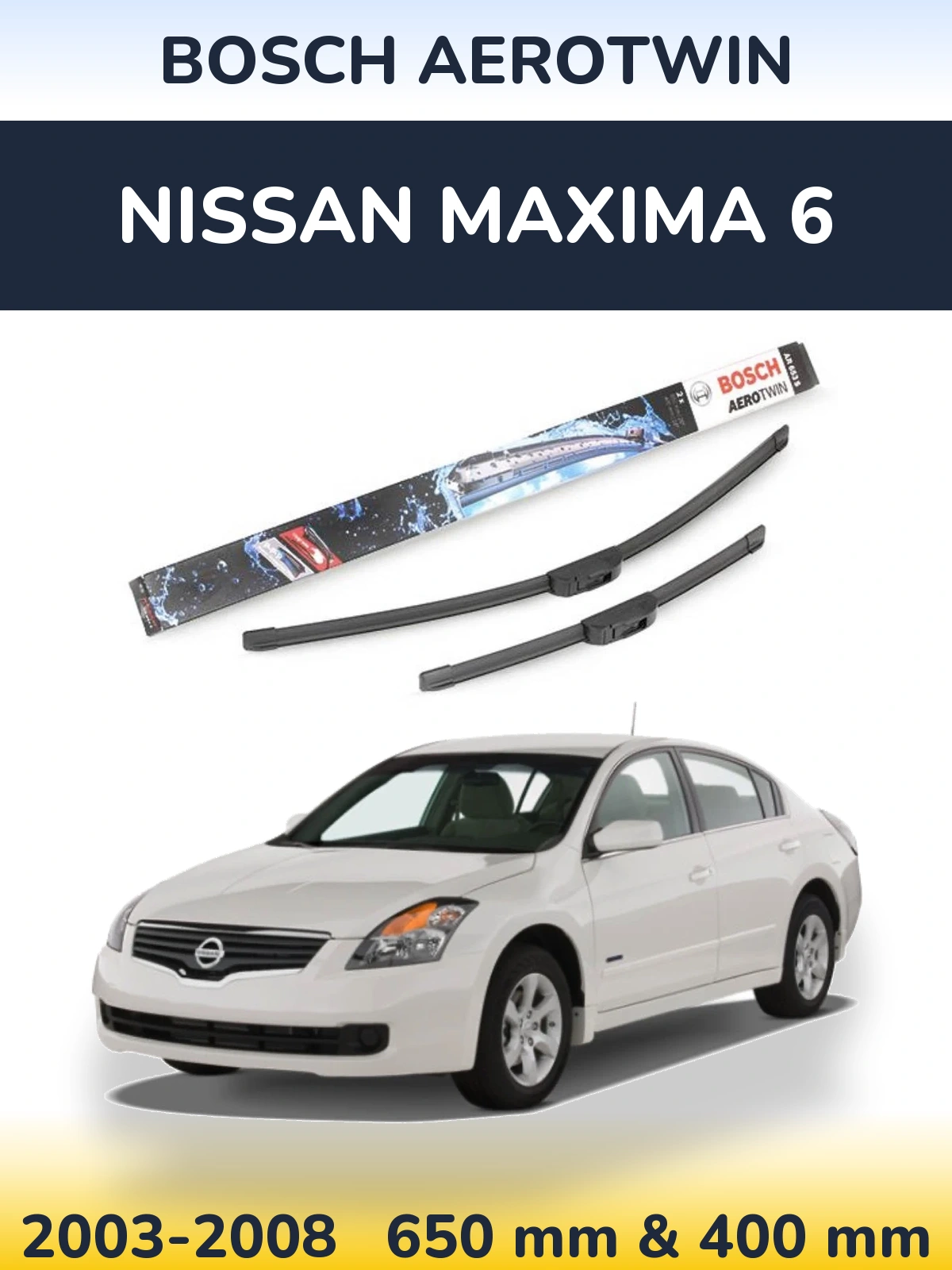 Front wiper blade set BOSCH AeroTwin 650 & 400 mm for Nissan Maxima 6 2003-2008