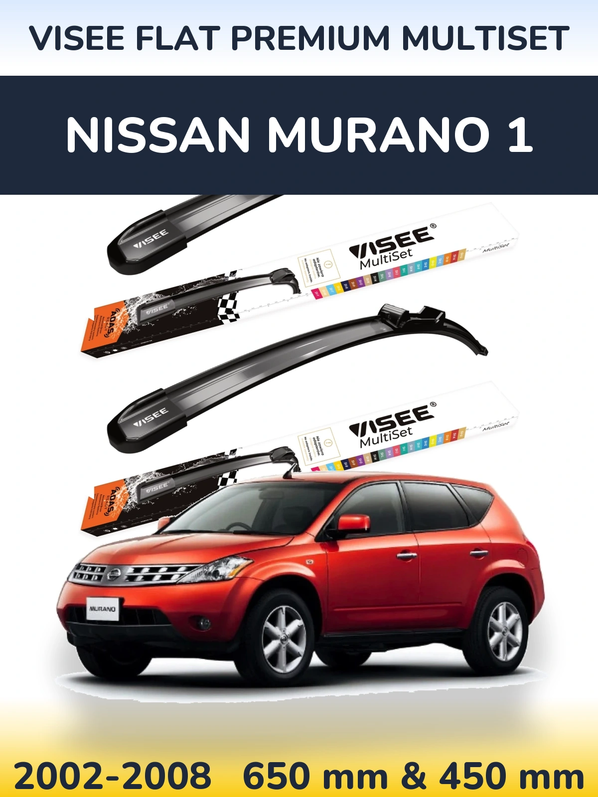 Front wiper blade set VISEE FLAT PREMIUM MultiSet 650 & 450 mm for Nissan Murano 1 2002-2008