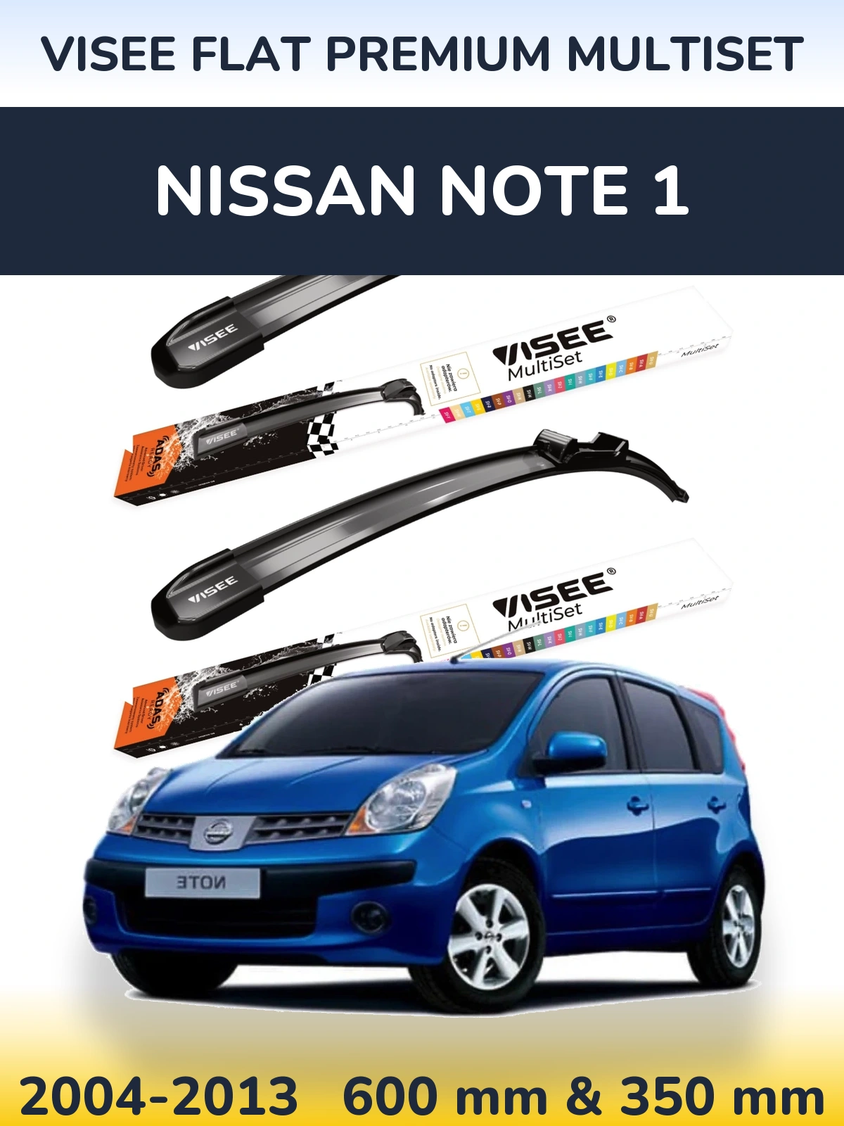Комплект передніх щіток VISEE FLAT PREMIUM MultiSet 600 & 350 мм для Nissan Note 1 2004-2013