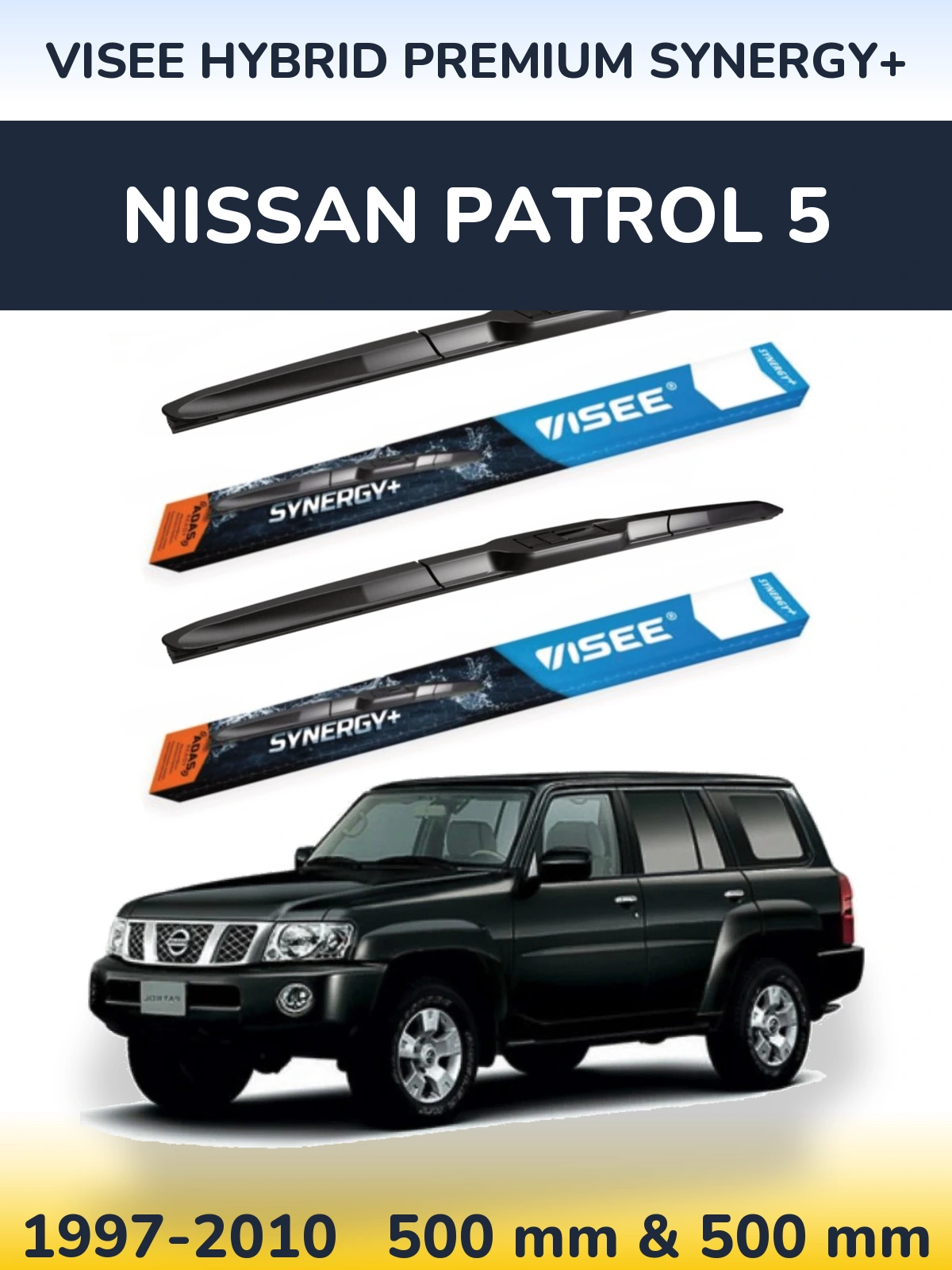 Front wiper blade set VISEE HYBRID PREMIUM SYNERGY+ 500 & 500 mm for Nissan Patrol 5 1997-2010