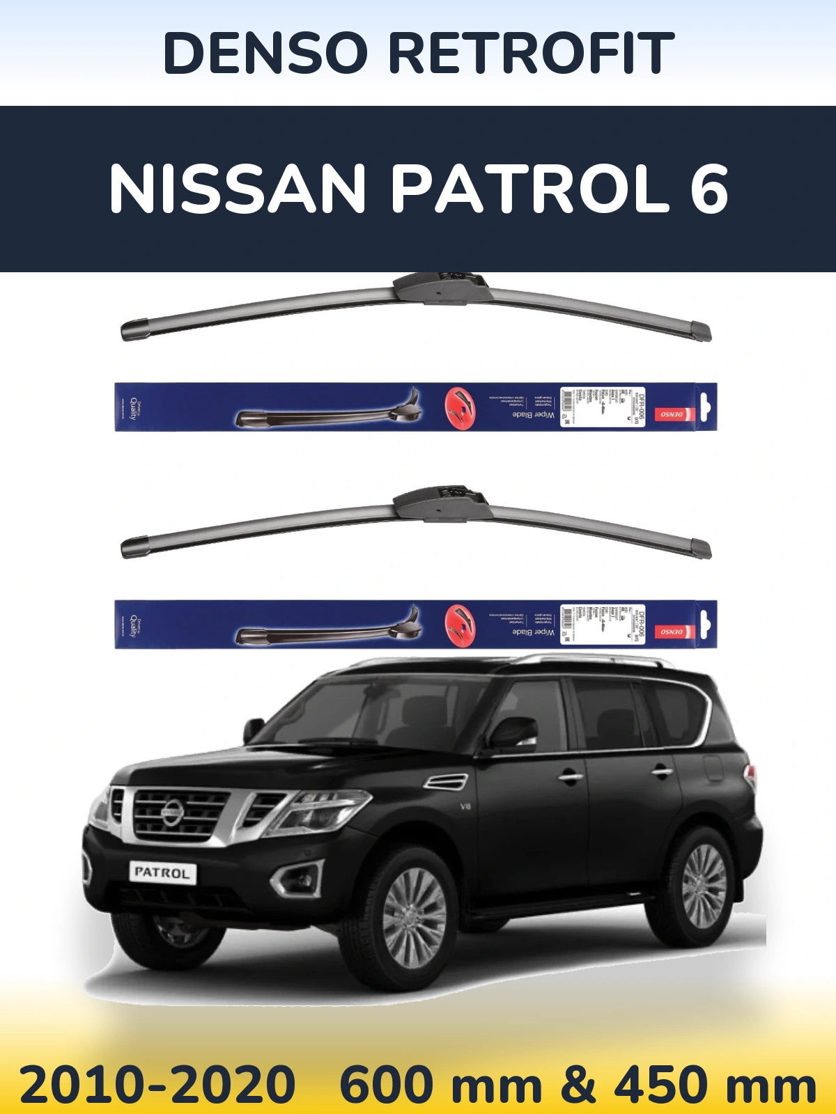 Front wiper blade set Denso Retrofit 600 & 450 mm for Nissan Patrol 6 2010-2020