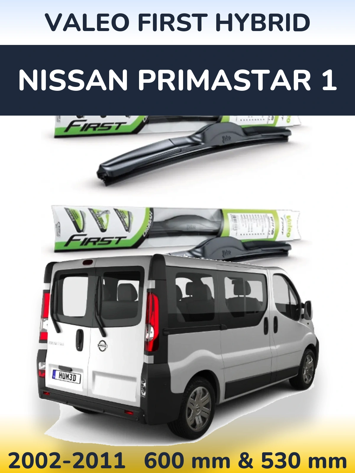 Front wiper blade set Valeo First Hybrid 600 & 530 mm for Nissan Primastar 1 2002-2011