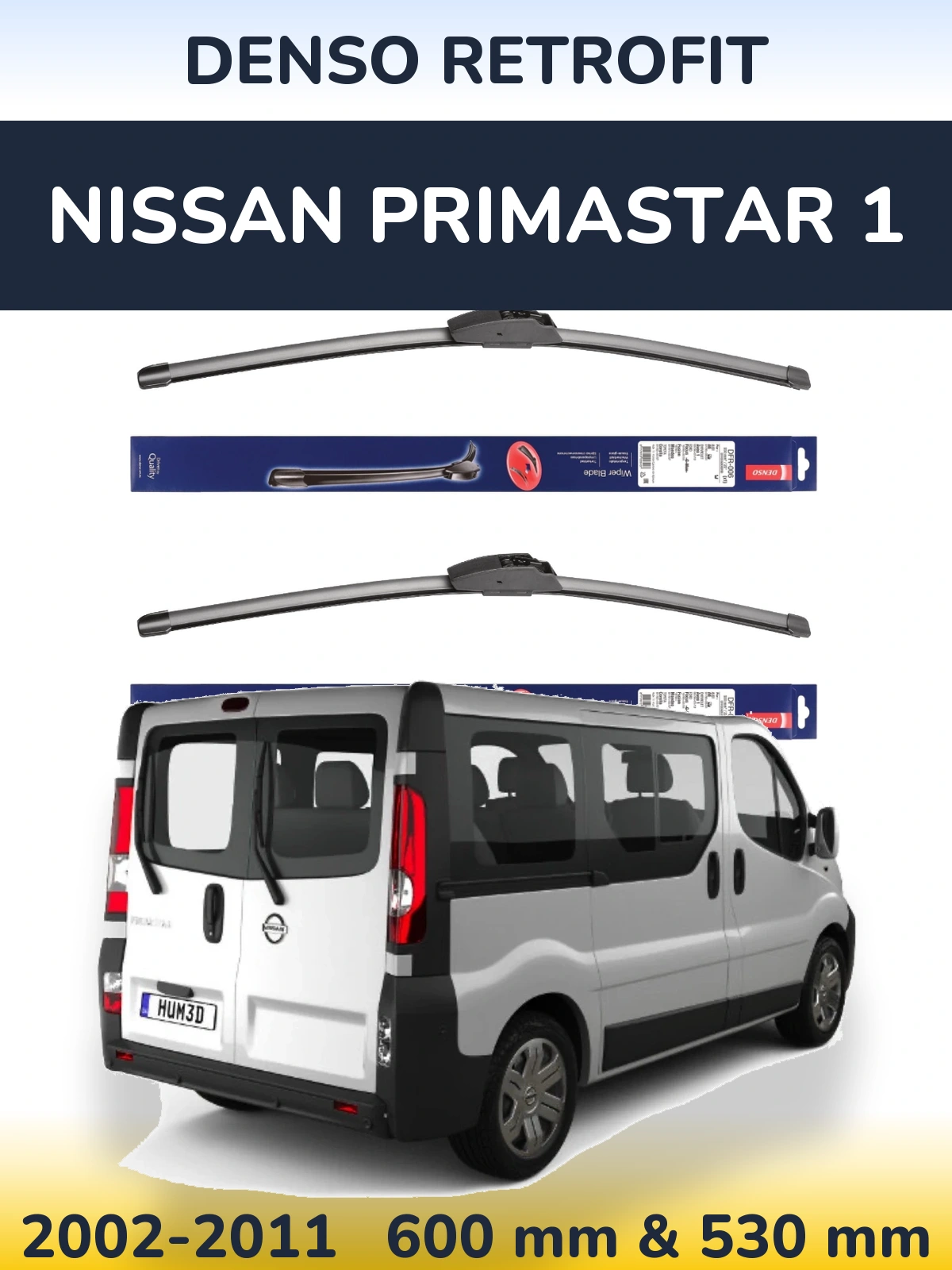 Front wiper blade set Denso Retrofit 600 & 530 mm for Nissan Primastar 1 2002-2011