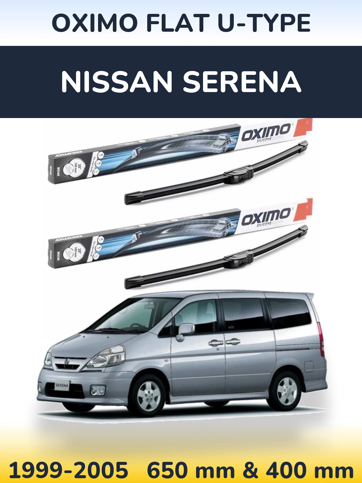 Комплект передних дворников Oximo Flat U-type 650 & 400 мм для Nissan Serena 1999-2005
