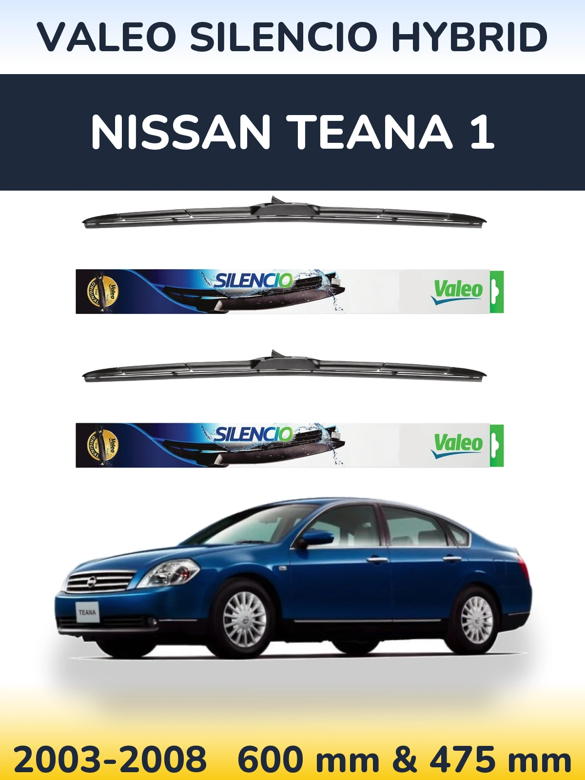 Комплект передних дворников Valeo Silencio Hybrid 600 & 475 мм для Nissan Teana 1 2003-2008