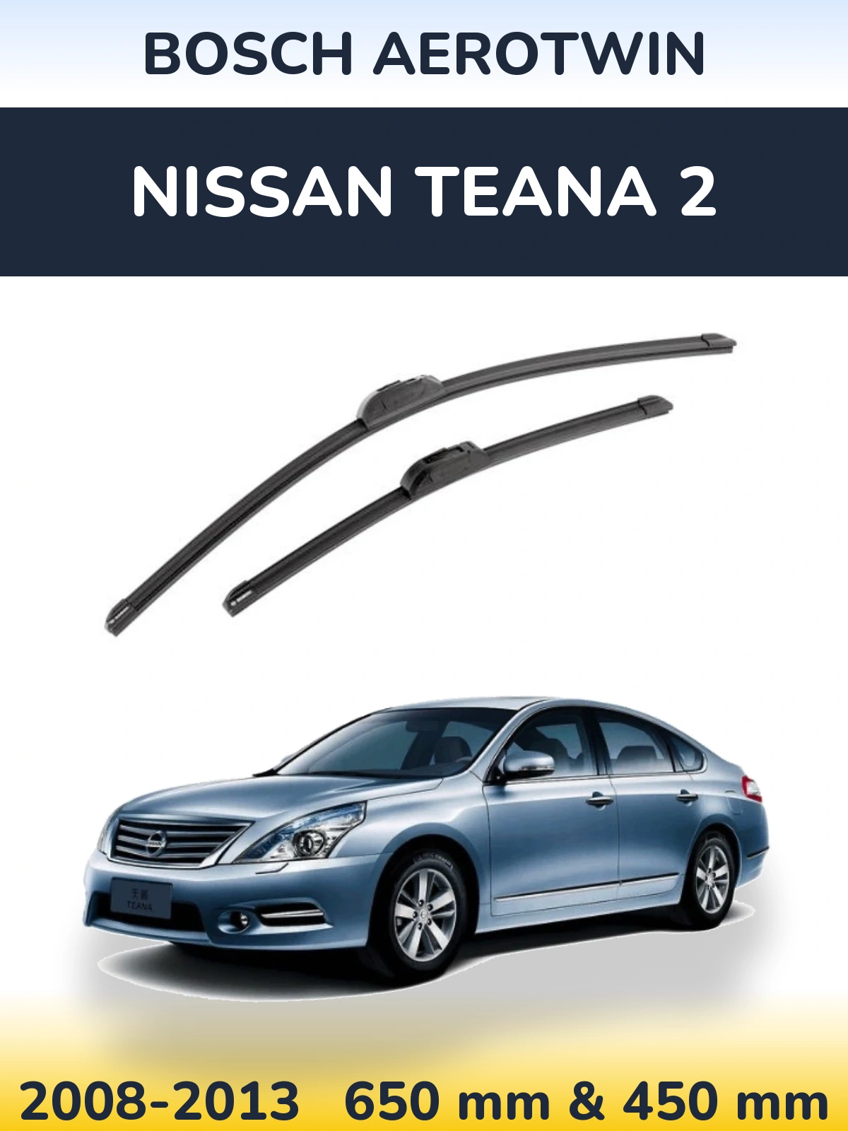 Front wiper blade set BOSCH AeroTwin 650 & 450 mm for Nissan Teana 2 2008-2013