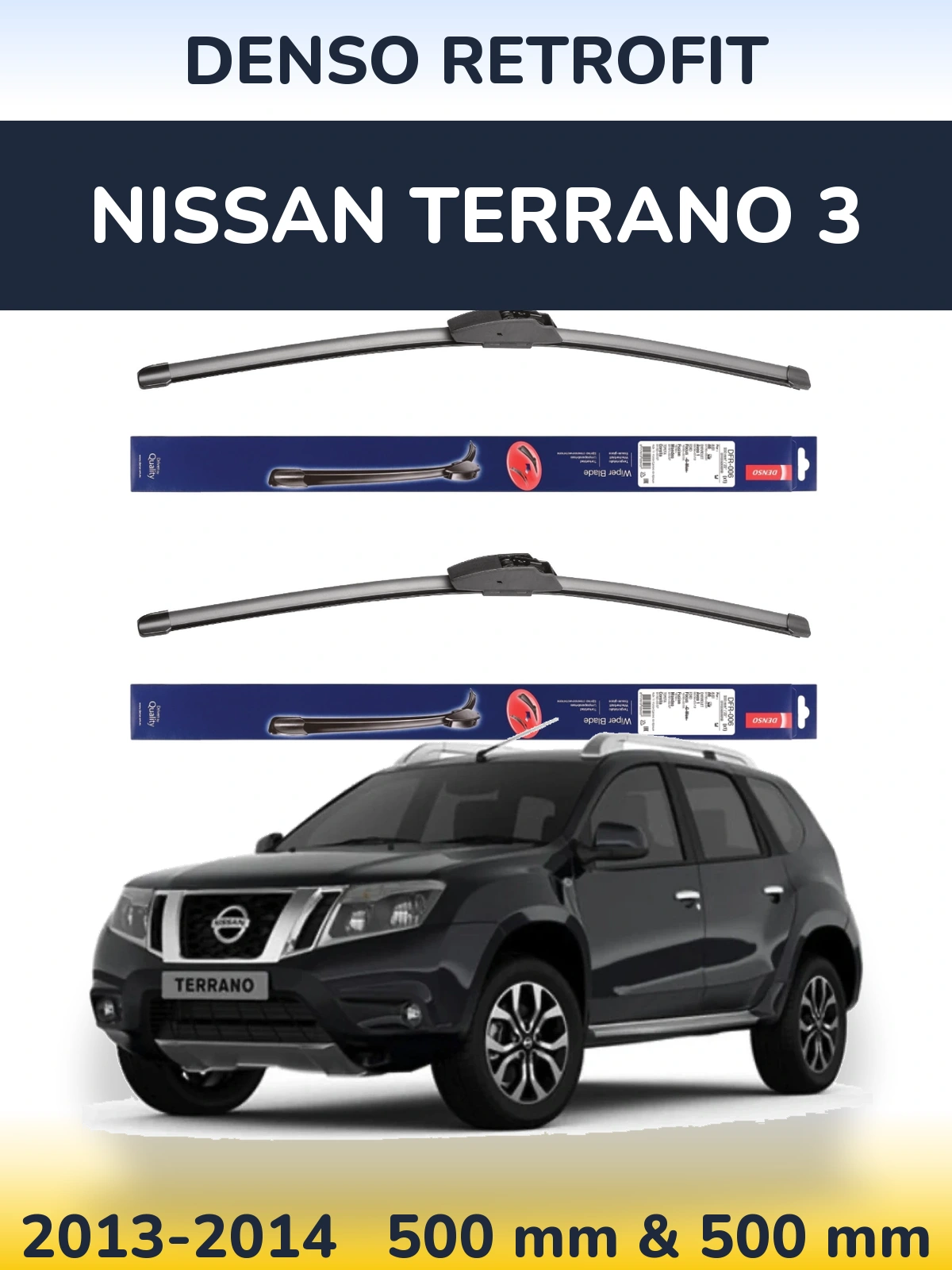 Front wiper blade set Denso Retrofit 500 & 500 mm for Nissan Terrano 3 2013-2014