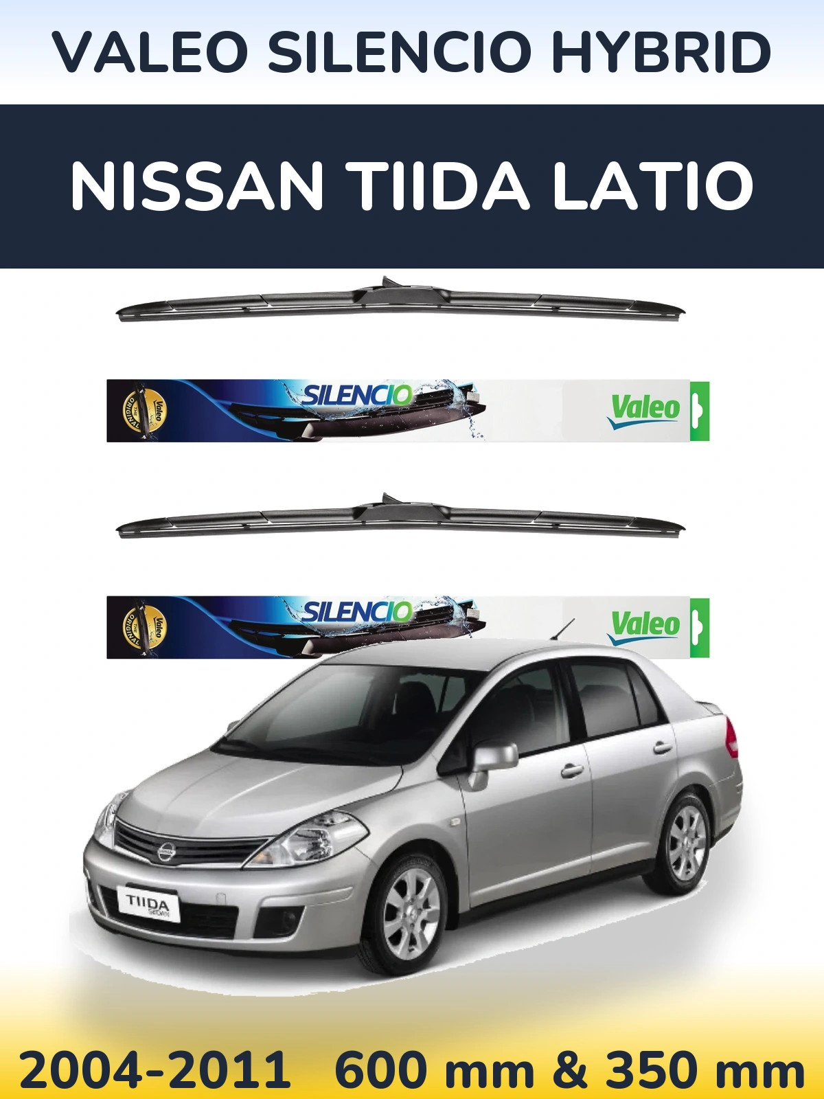 Комплект передних дворников Valeo Silencio Hybrid 600 & 350 мм для Nissan Tiida Latio 2004-2011