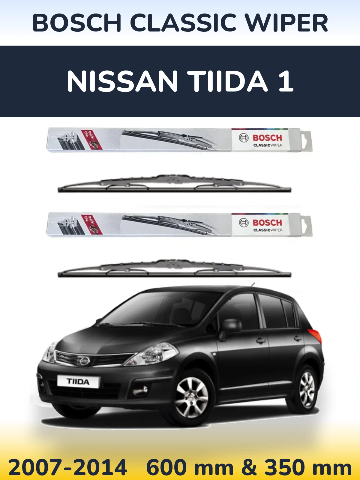 Front wiper blade set BOSCH Classic Wiper 600 & 340 mm for Nissan Tiida 1 2007-2014