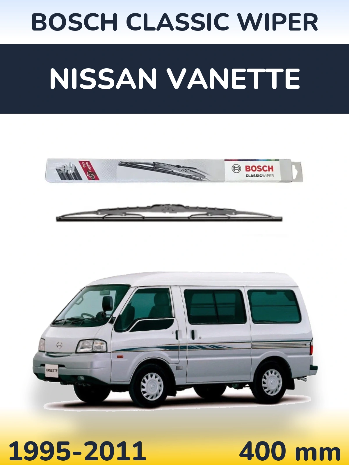 Rear wiper blade BOSCH Classic Wiper 400 mm for Nissan Vanette 1995-2011