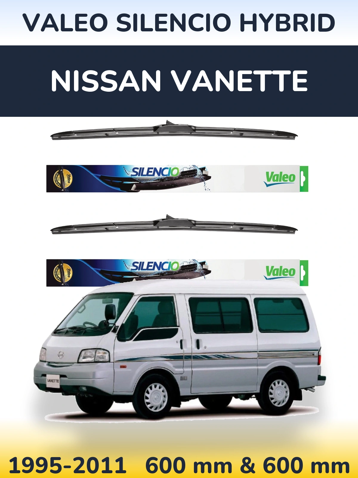 Комплект передніх щіток Valeo Silencio Hybrid 600 & 600 мм для Nissan Vanette 1995-2011