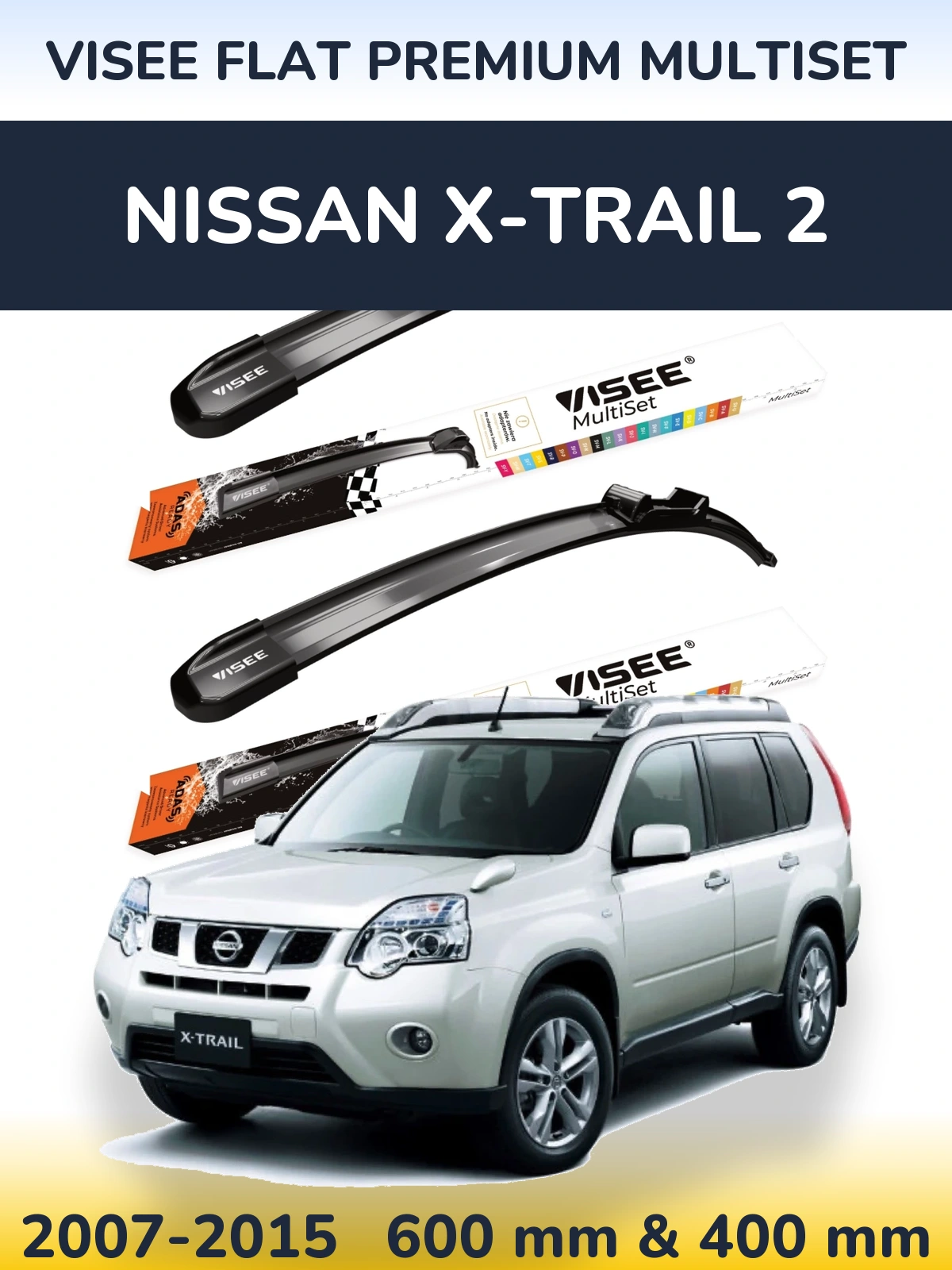 Front wiper blade set VISEE FLAT PREMIUM MultiSet 600 & 400 mm for Nissan X-Trail 2 2007-2015