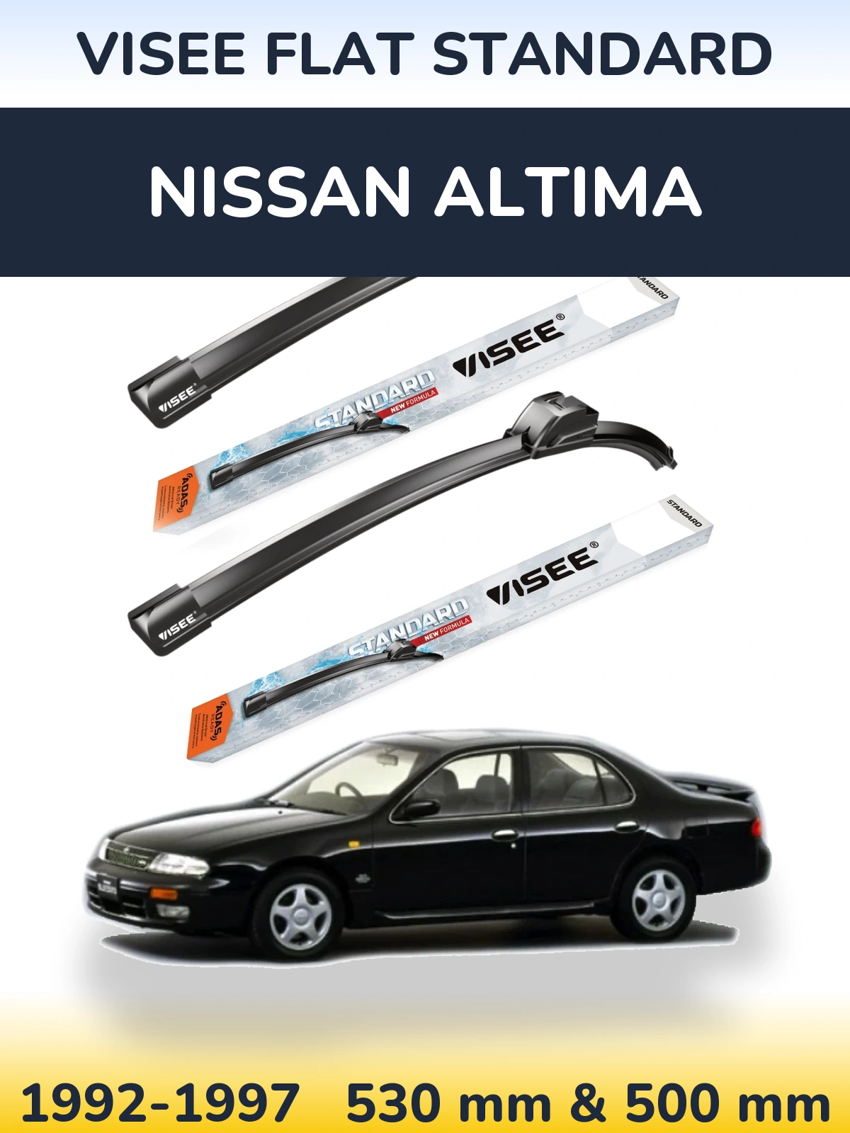 Комплект передніх щіток VISEE FLAT STANDARD 530 & 500 мм для Nissan Altima 1992-1997