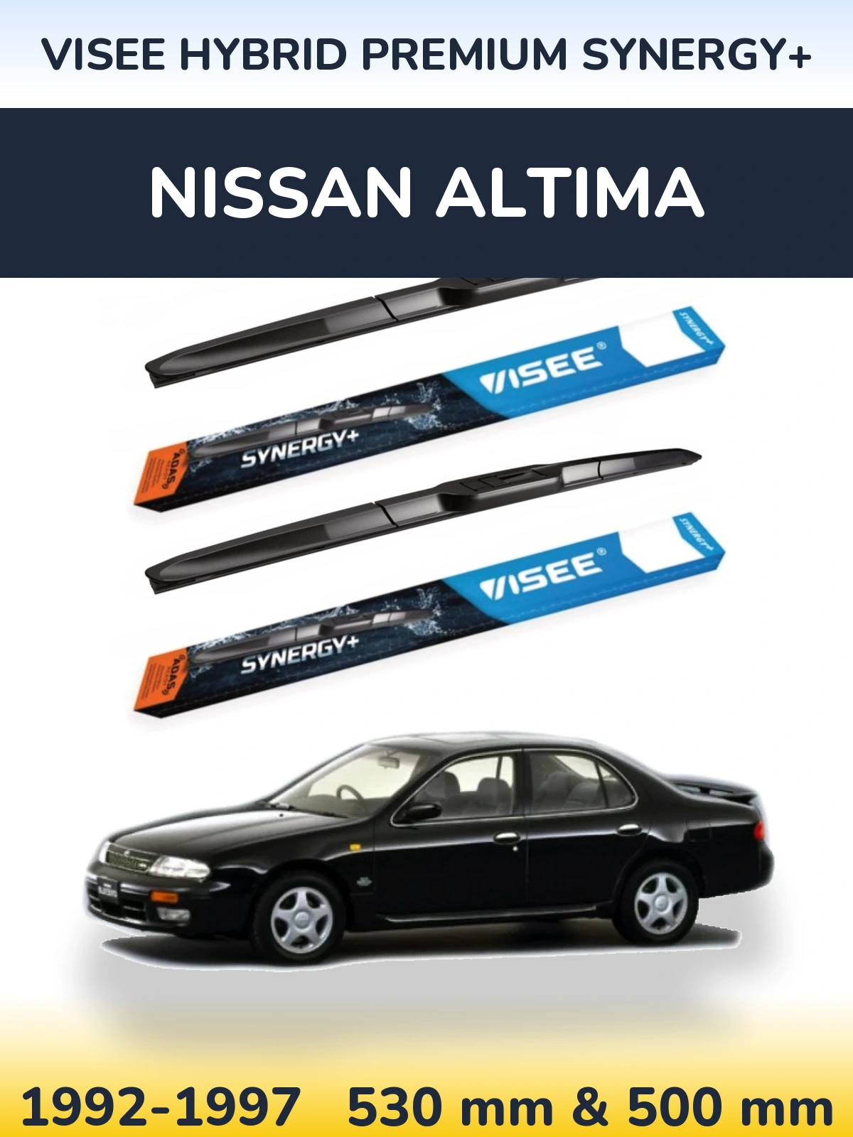 Front wiper blade set VISEE HYBRID PREMIUM SYNERGY+ 530 & 500 mm for Nissan Altima 1992-1997