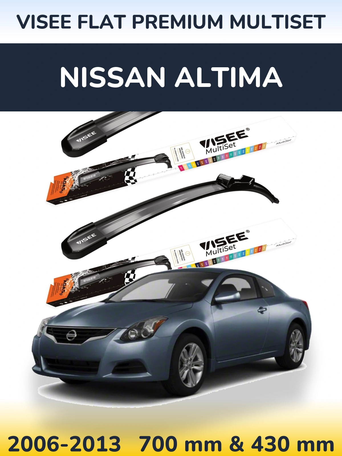 Front wiper blade set VISEE FLAT PREMIUM MultiSet 700 & 430 mm for Nissan Altima 2006-2013