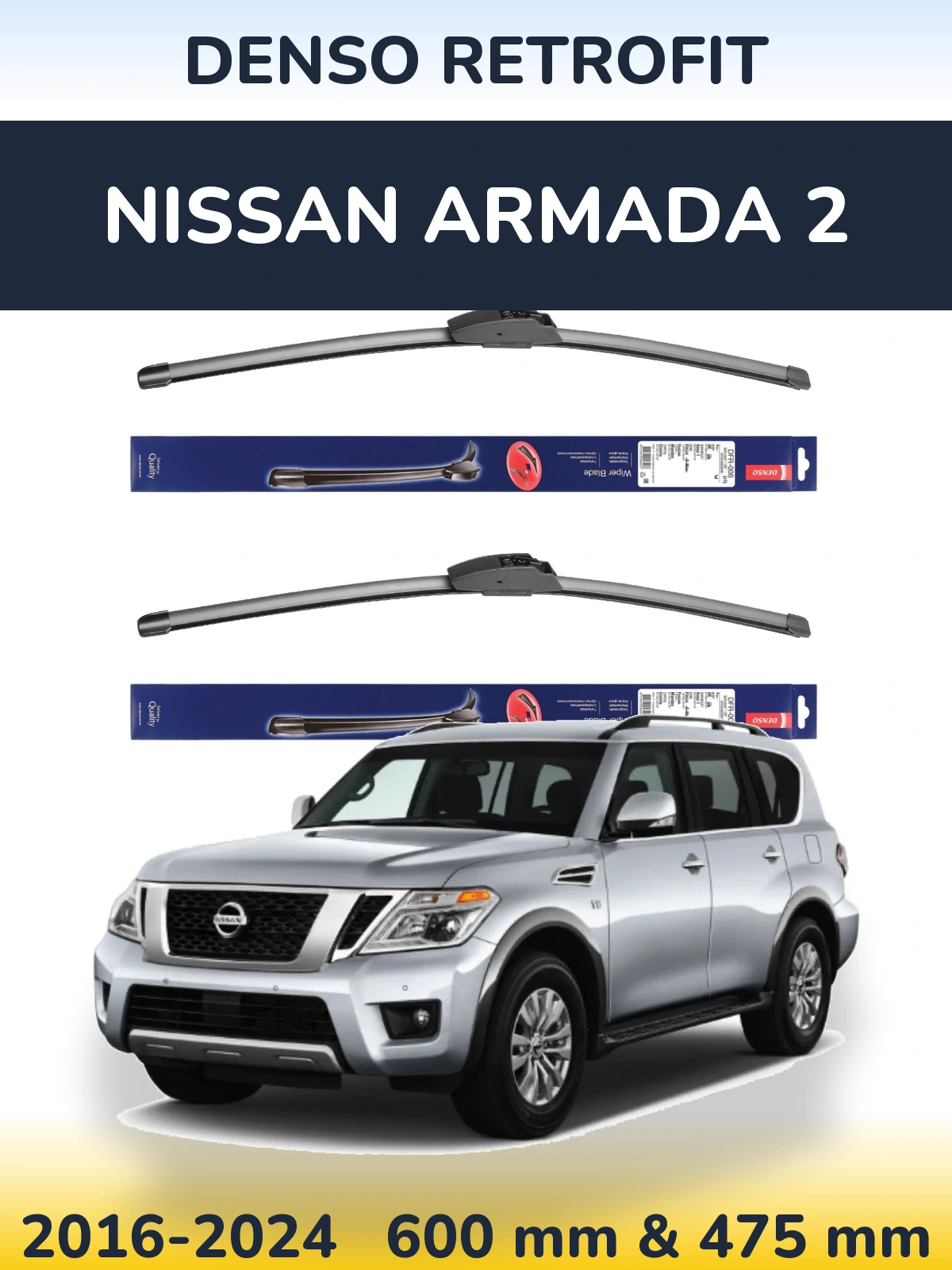 Комплект передніх щіток Denso Retrofit 600 & 475 мм для Nissan Armada 2 2016-2024