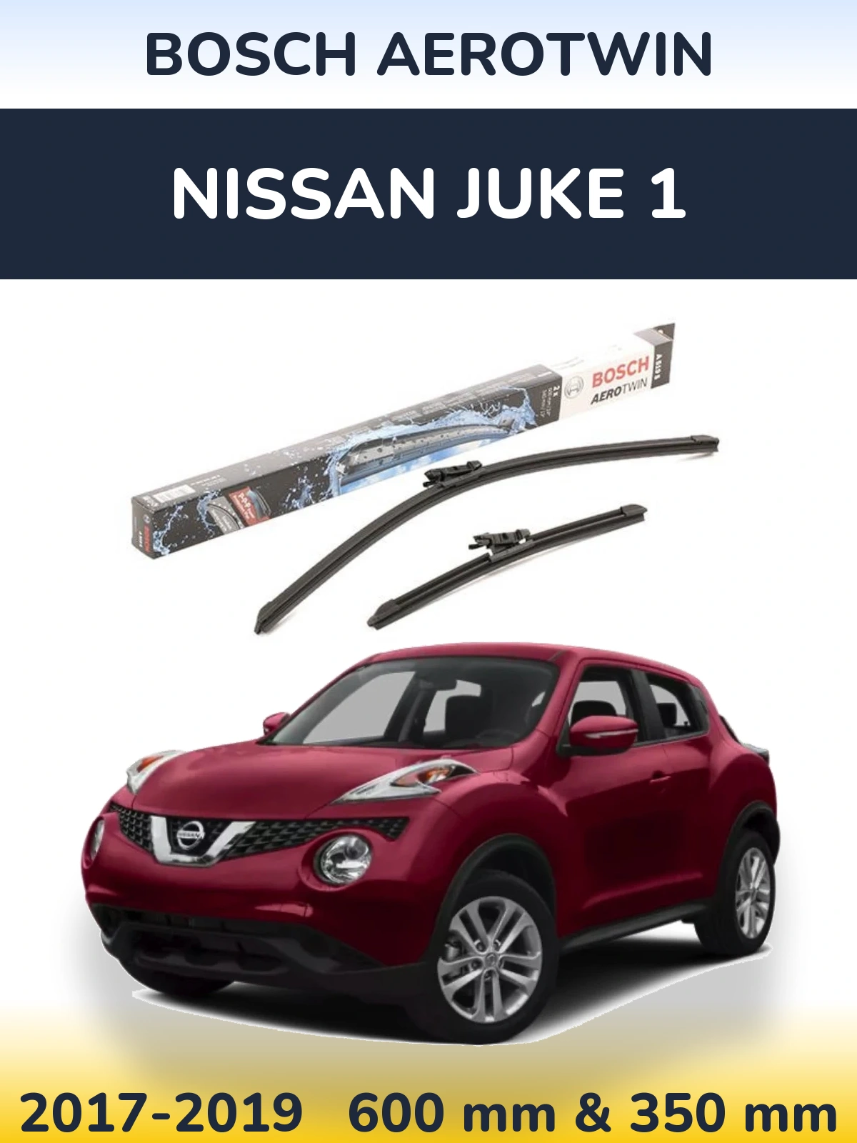 Front wiper blade set BOSCH AeroTwin 600 & 340 mm for Nissan Juke 1 2017-2019