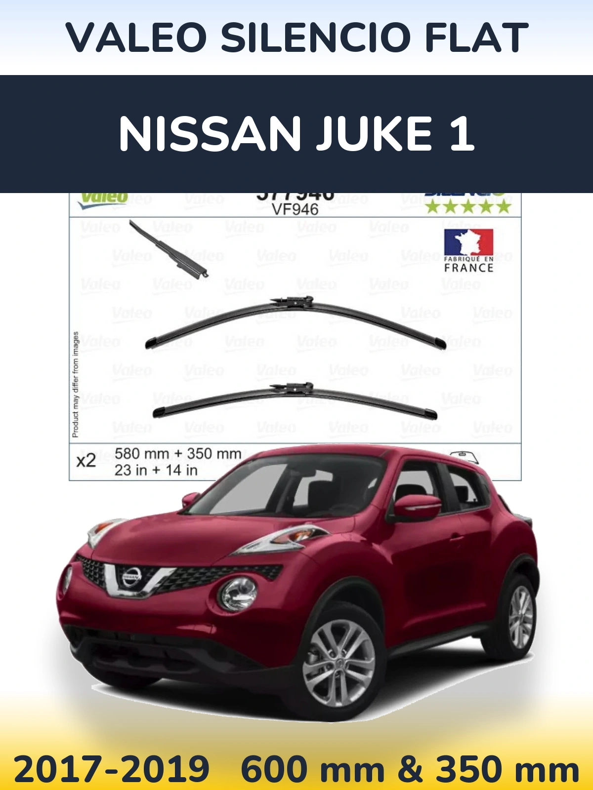 Комплект передніх щіток Valeo Silencio Flat 580 & 350 мм для Nissan Juke 1 2017-2019
