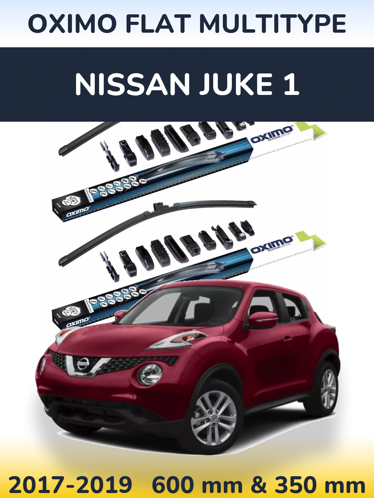 Front wiper blade set Oximo Flat MultiTipoe 600 & 350 mm for Nissan Juke 1 2017-2019