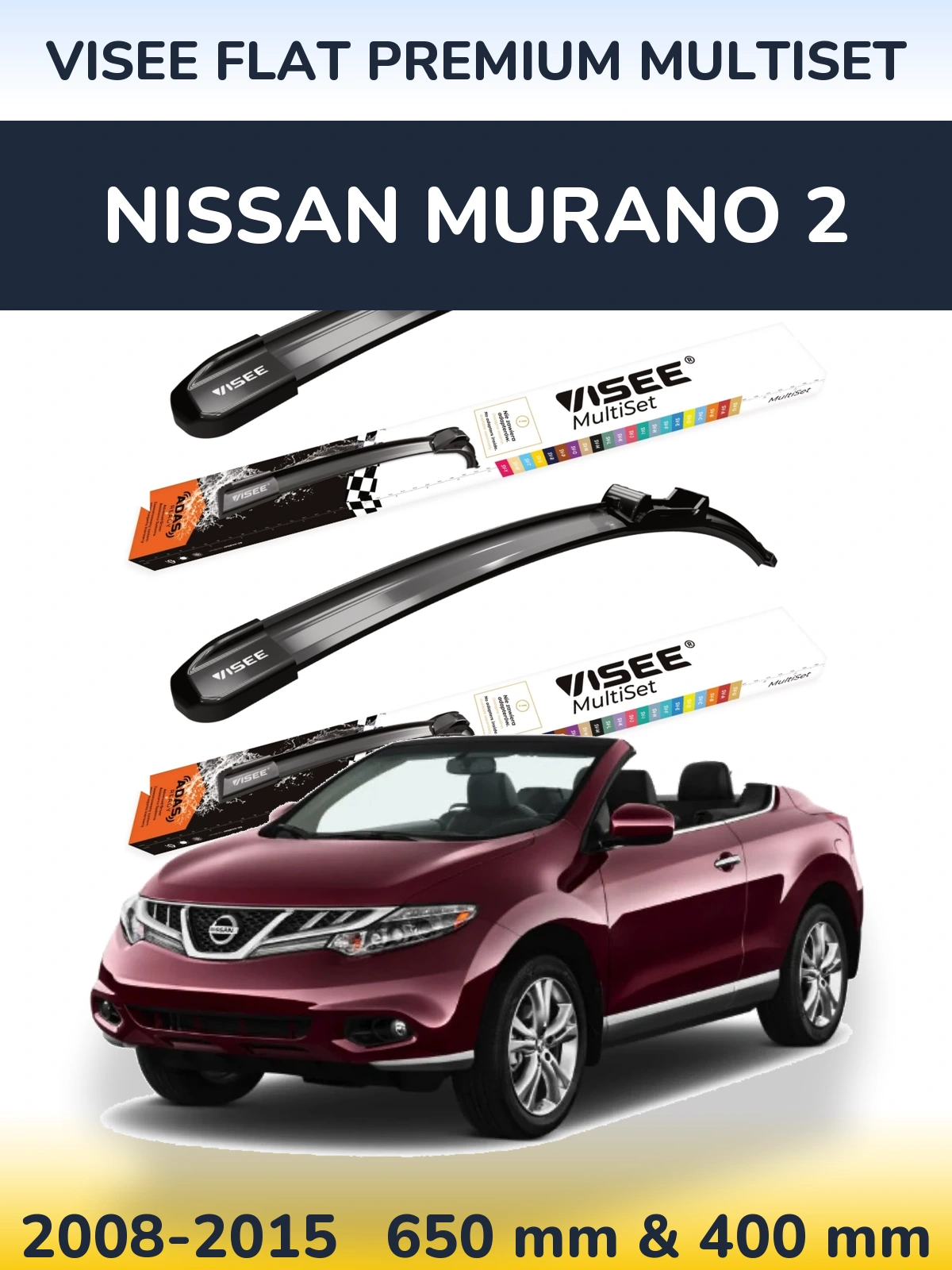 Комплект передніх щіток VISEE FLAT PREMIUM MultiSet 650 & 400 мм для Nissan Murano 2 2008-2015