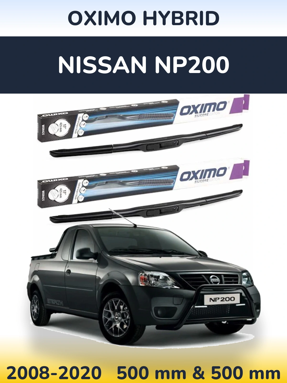 Комплект передних дворников Oximo Hybrid 500 & 500 мм для Nissan NP200 2008-2020