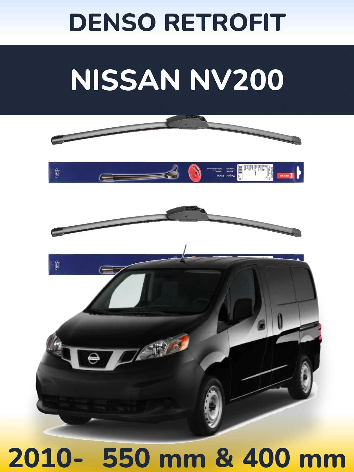Front wiper blade set Denso Retrofit 550 & 400 mm for Nissan NV200 2010-2026