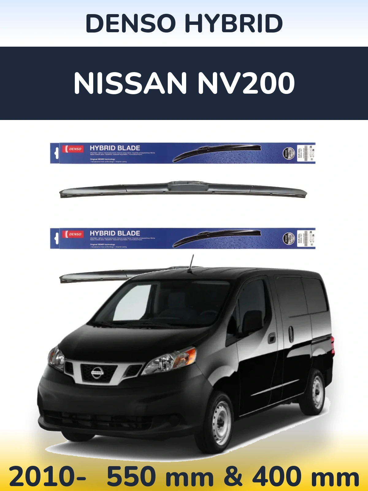 Front wiper blade set Denso Hybrid 550 & 400 mm for Nissan NV200 2010-2026