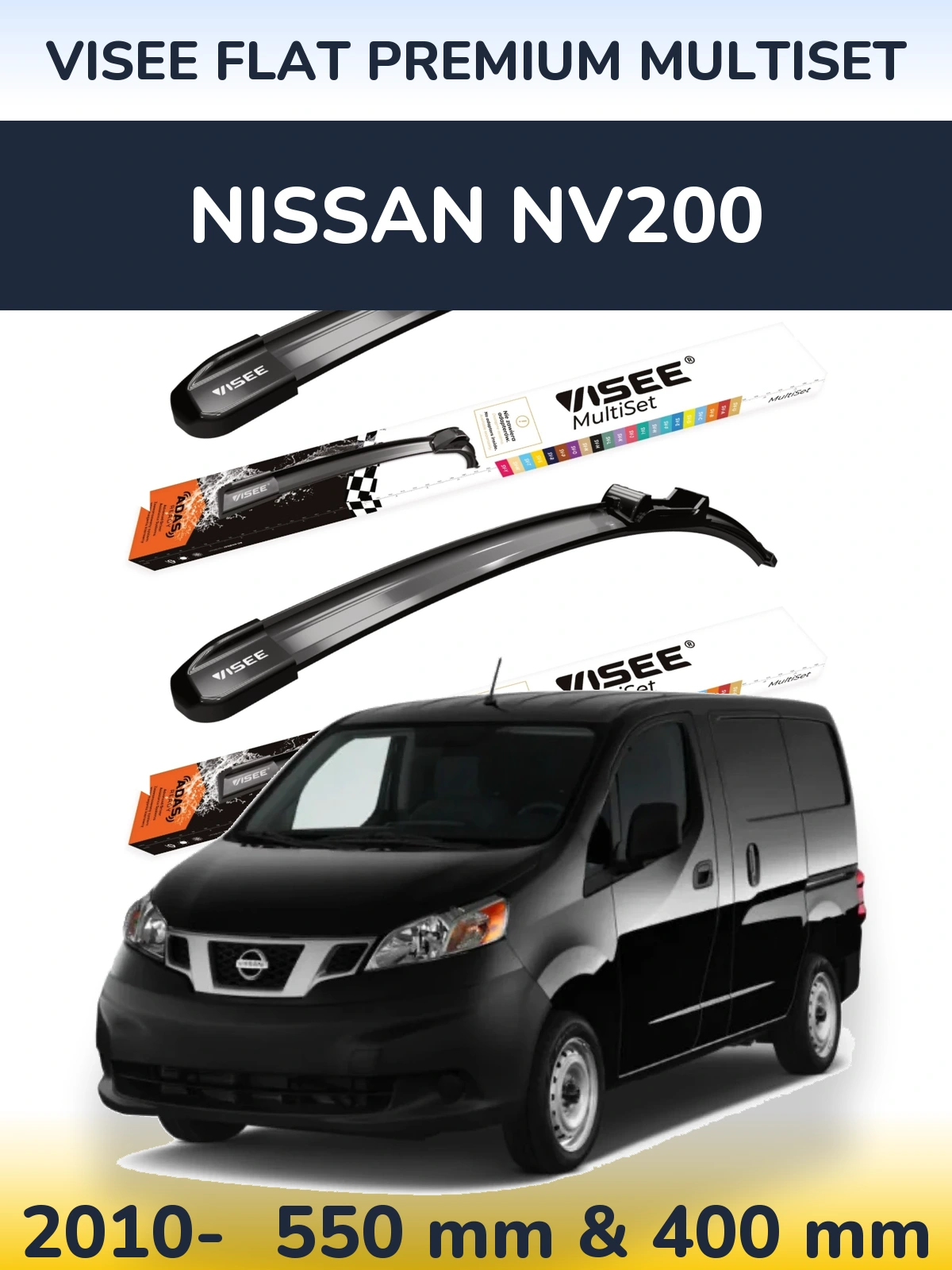 Front wiper blade set VISEE FLAT PREMIUM MultiSet 550 & 400 mm for Nissan NV200 2010-2026
