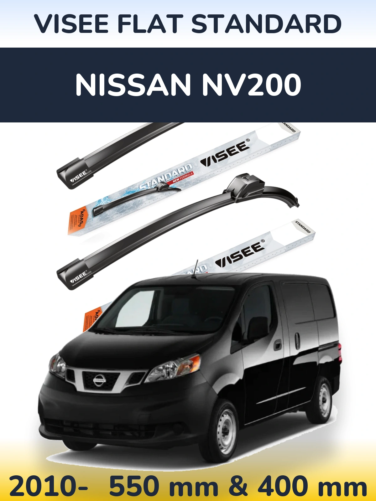 Front wiper blade set VISEE FLAT STANDARD 550 & 400 mm for Nissan NV200 2010-2026