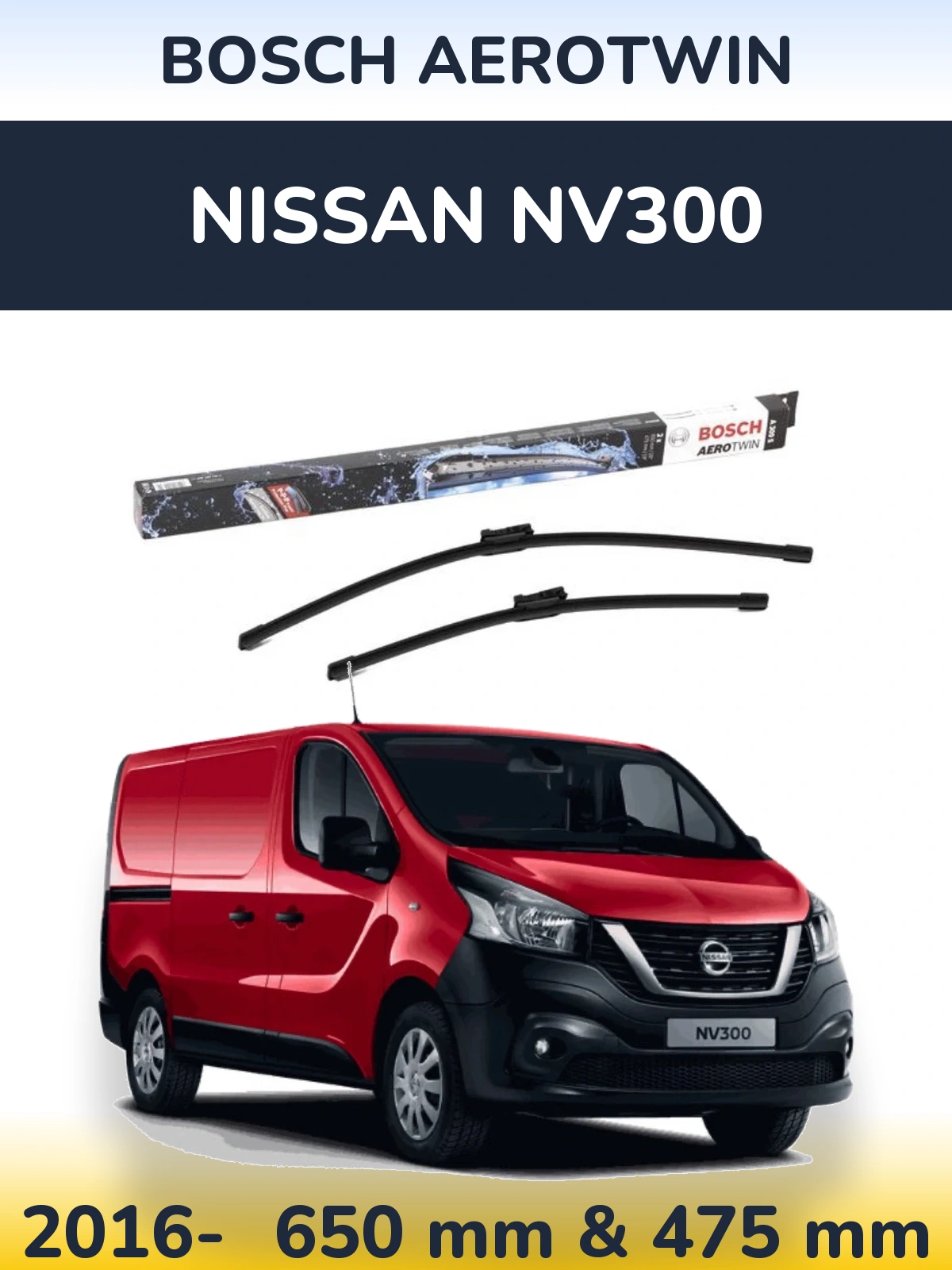 Front wiper blade set BOSCH AeroTwin 650 & 475 mm for Nissan NV300 2016-2026