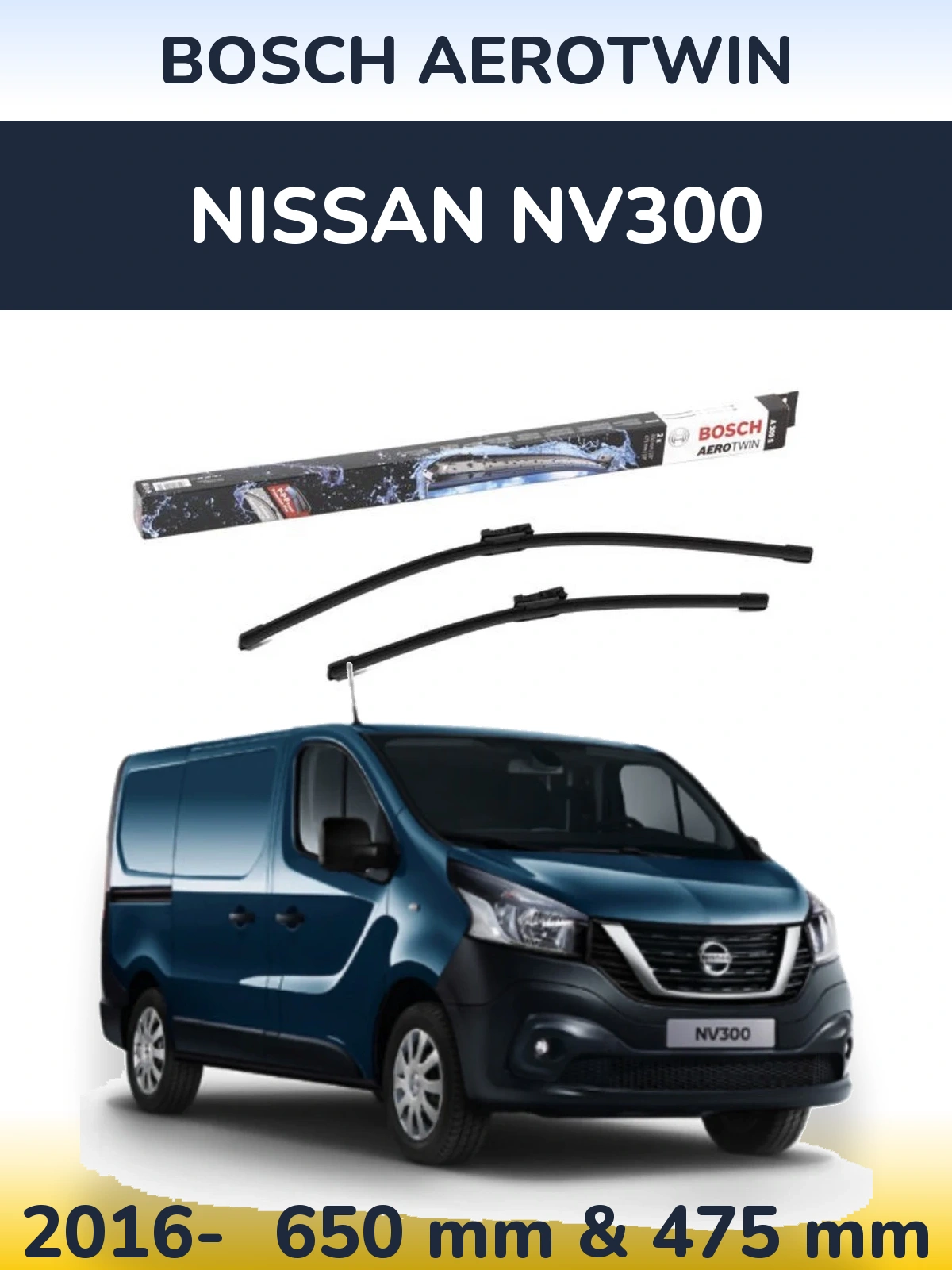 Front wiper blade set BOSCH AeroTwin 650 & 475 mm for Nissan NV300 2016-2026