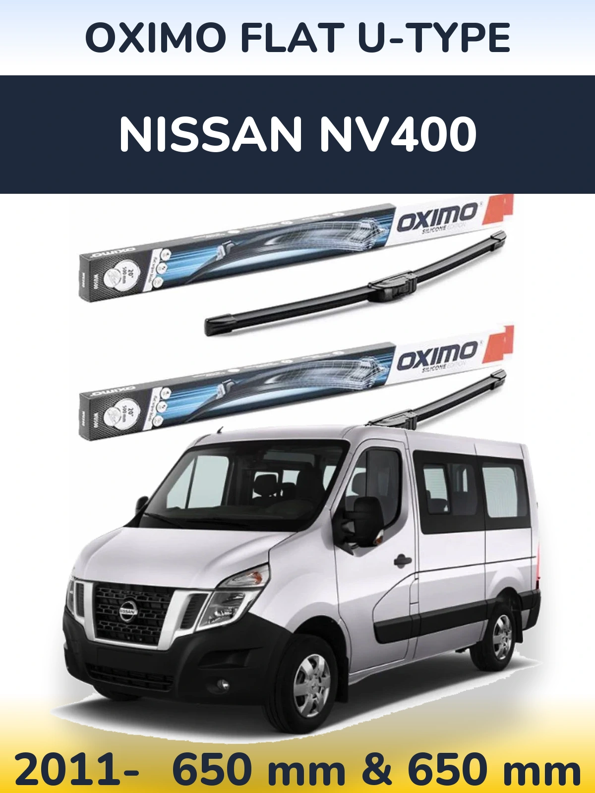 Комплект передних дворников Oximo Flat U-type 650 & 650 мм для Nissan NV400 2011-2026