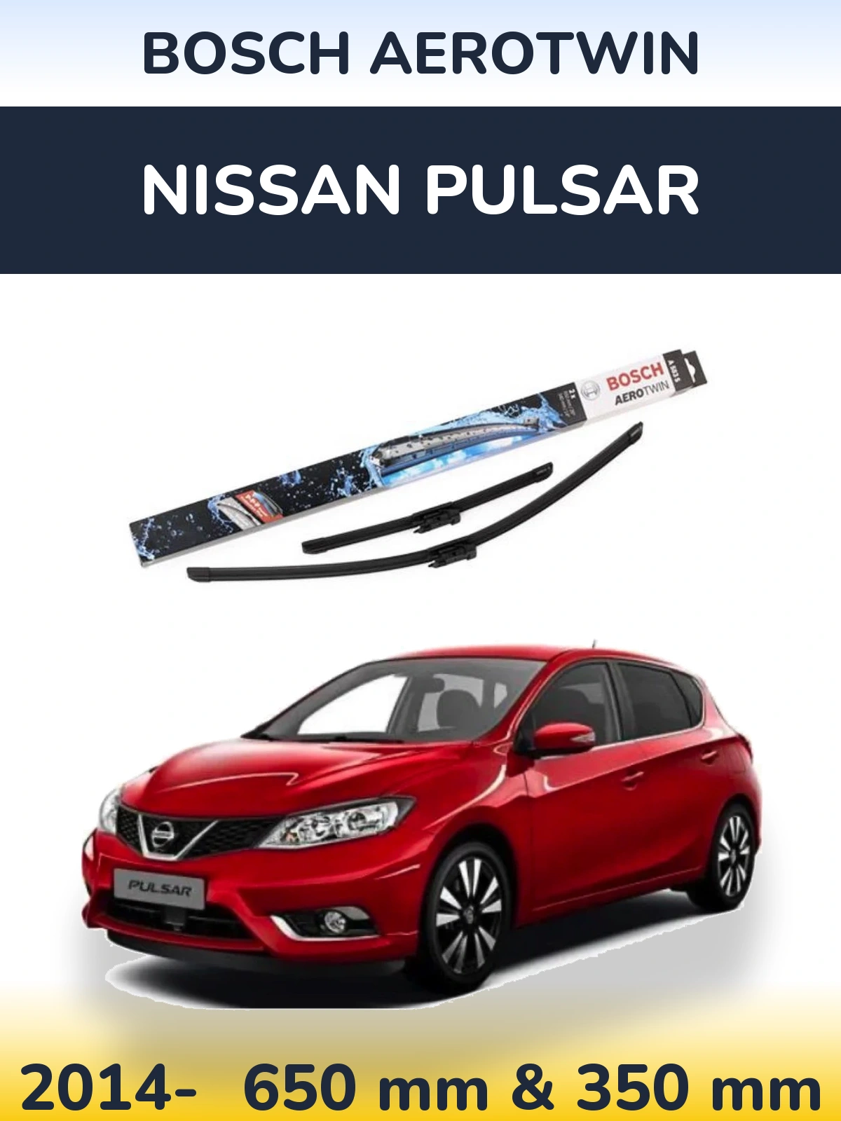 Front wiper blade set BOSCH AeroTwin 650 & 340 mm for Nissan Pulsar 2014-2026