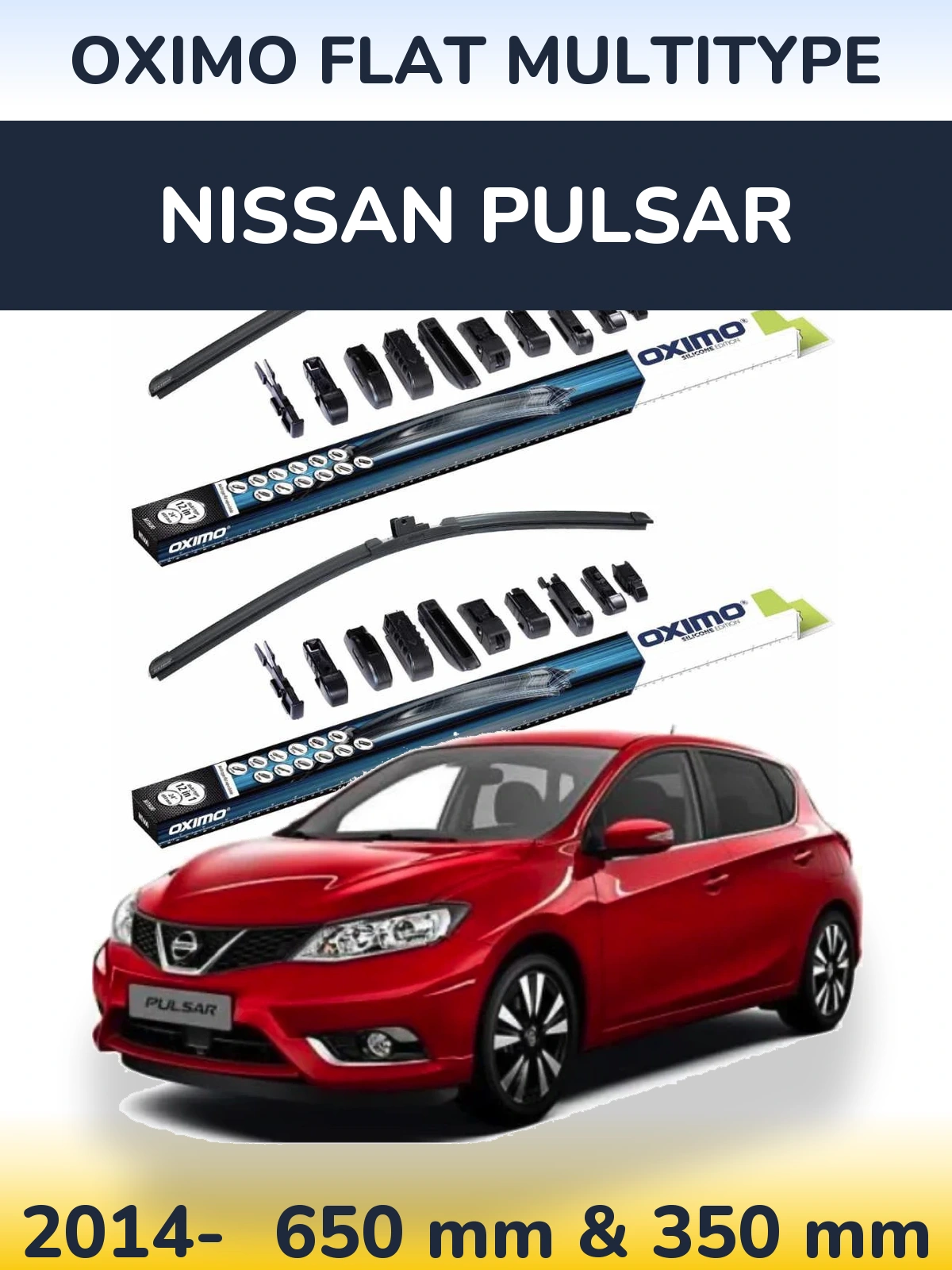 Front wiper blade set Oximo Flat MultiTipoe 650 & 350 mm for Nissan Pulsar 2014-2026