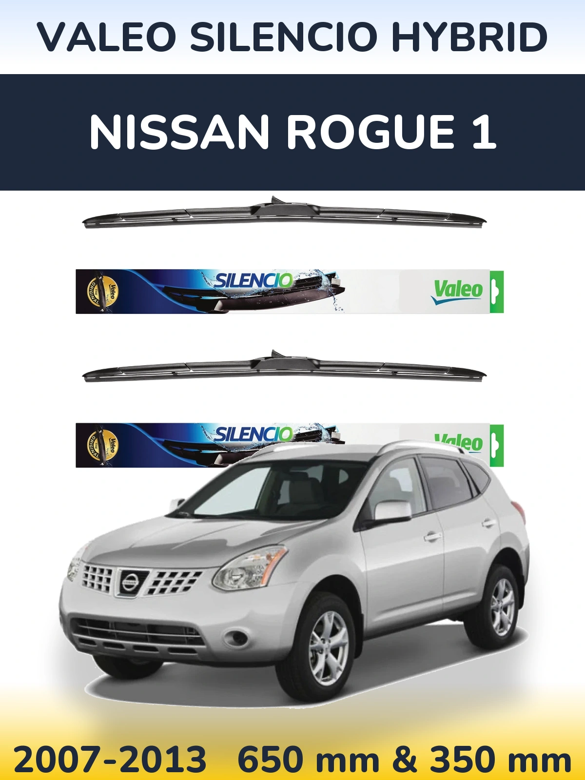Front wiper blade set Valeo Silencio Hybrid 650 & 350 mm for Nissan Rogue 1 2007-2013