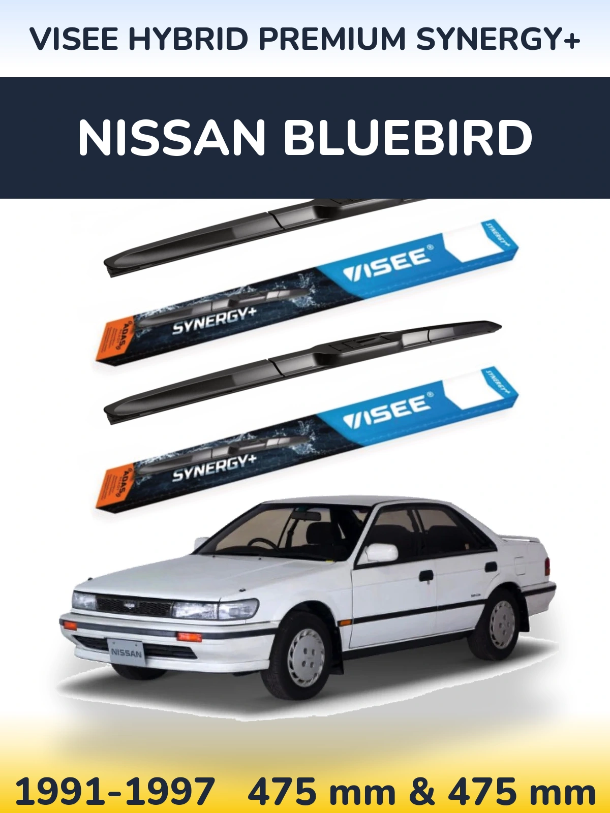 Front wiper blade set VISEE HYBRID PREMIUM SYNERGY+ 475 & 475 mm for Nissan Bluebird 1991-1997