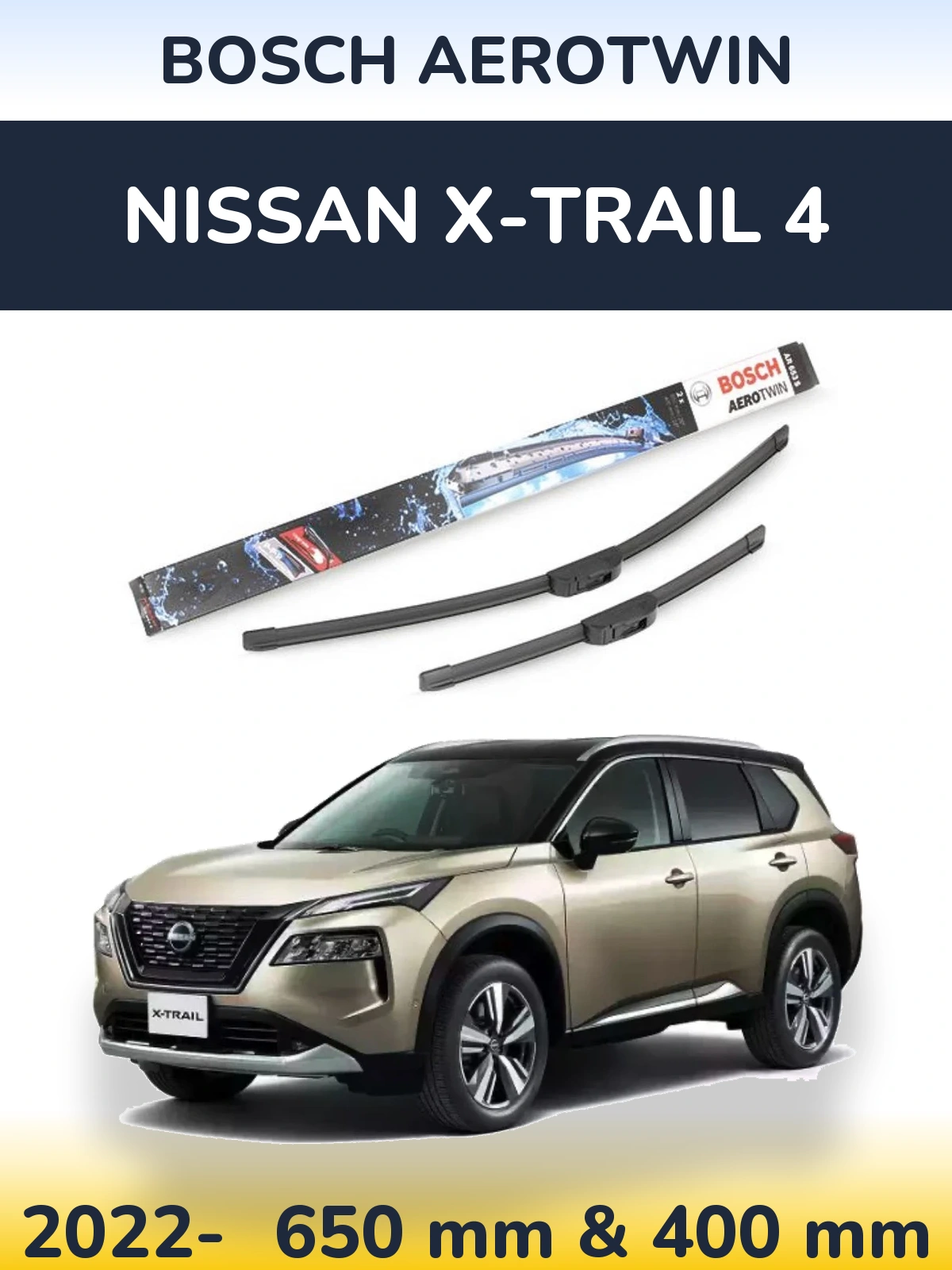 Комплект передніх щіток BOSCH AeroTwin 650 & 400 мм для Nissan X-Trail 4 2022-2026