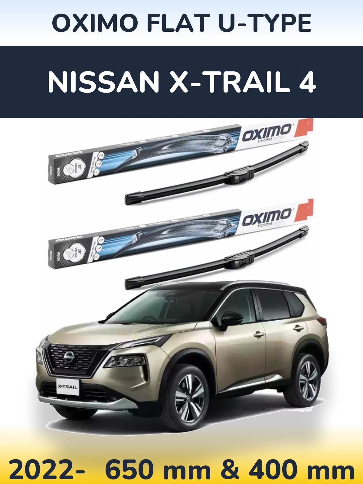 Front wiper blade set Oximo Flat U-type 650 & 400 mm for Nissan X-Trail 4 2022-2026